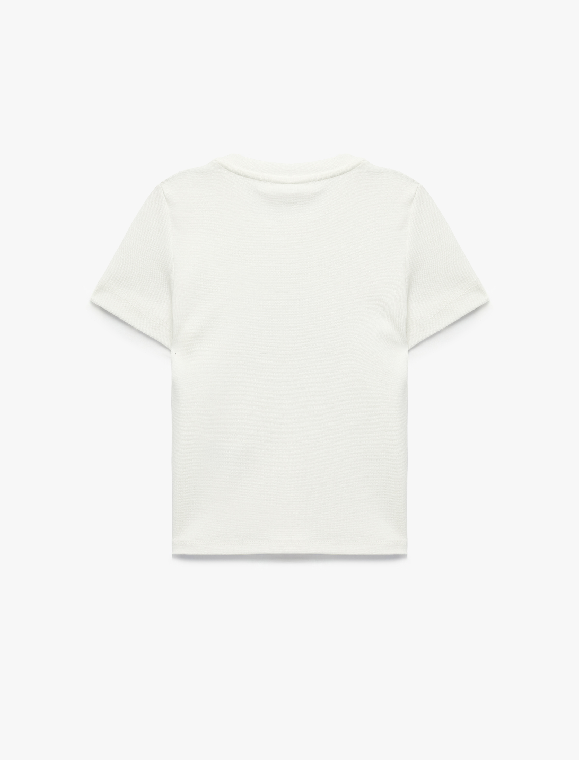 Pamuklu Slim Fit Kısa Kollu Bisiklet Yaka Yengeç Nakışlı Tişört - Görsel 4