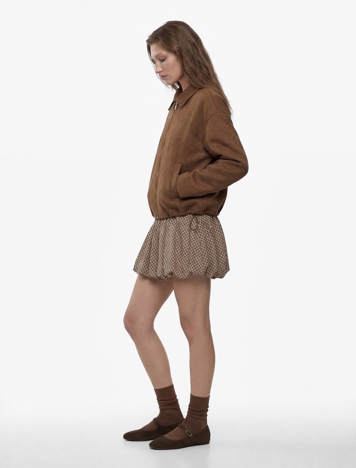  Slim Fit Yanları Bağlamalı Pötikareli Mini Balon Etek