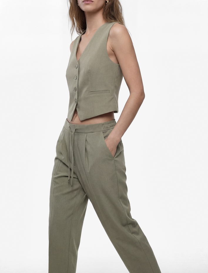  Rahat Kalıp Fiyonklu Bağcıklı Yüksek Bel Viskon Jogger Pantolon