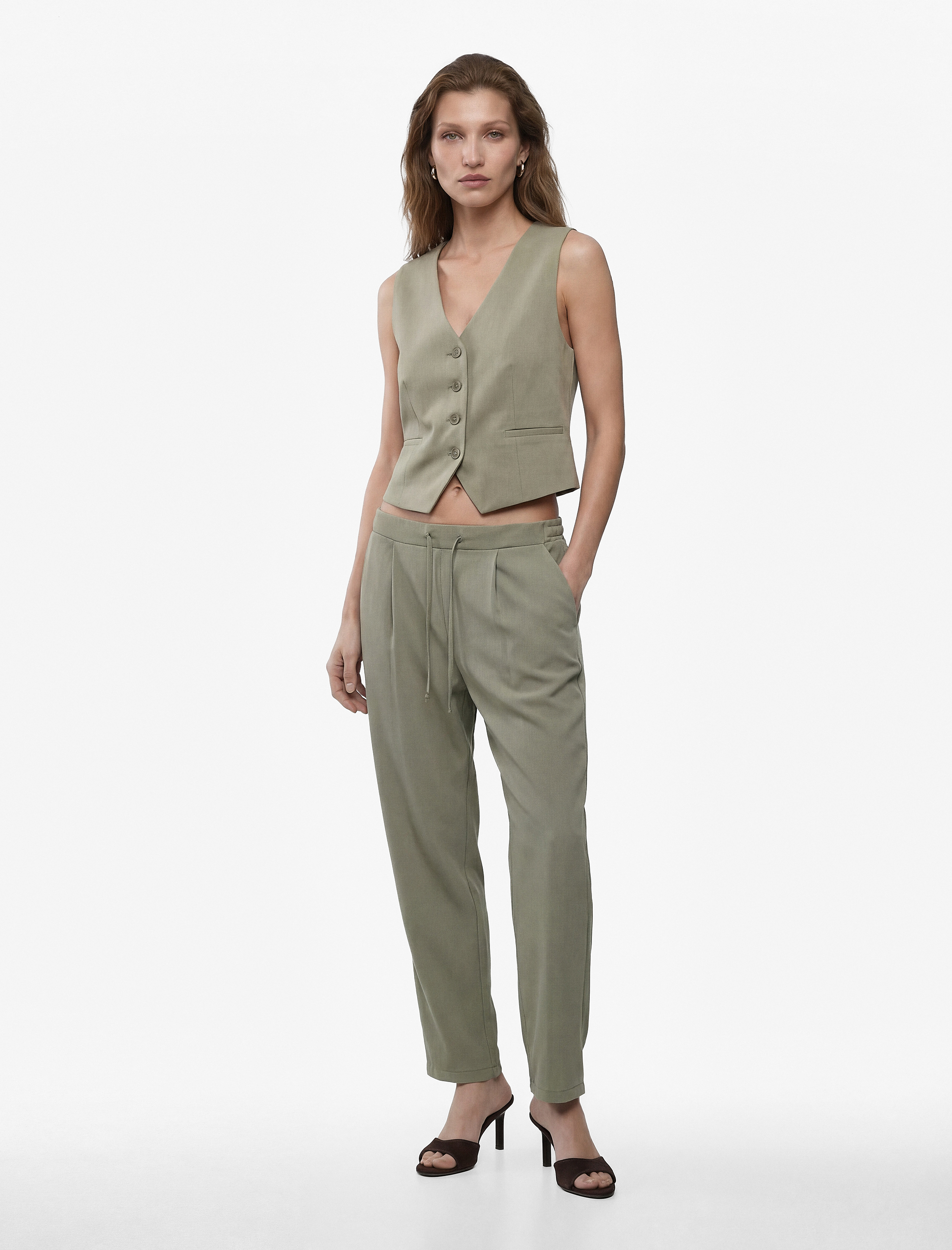 Rahat Kalıp Fiyonklu Bağcıklı Yüksek Bel Viskon Jogger Pantolon