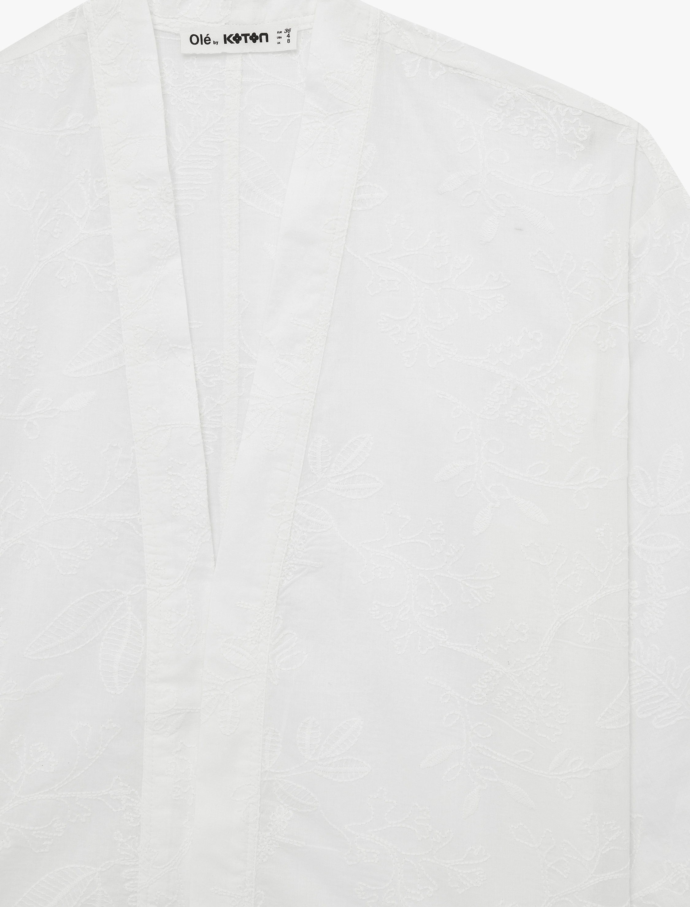   Pamuklu V Yaka 3/4 Kol Nakışlı Kimono
