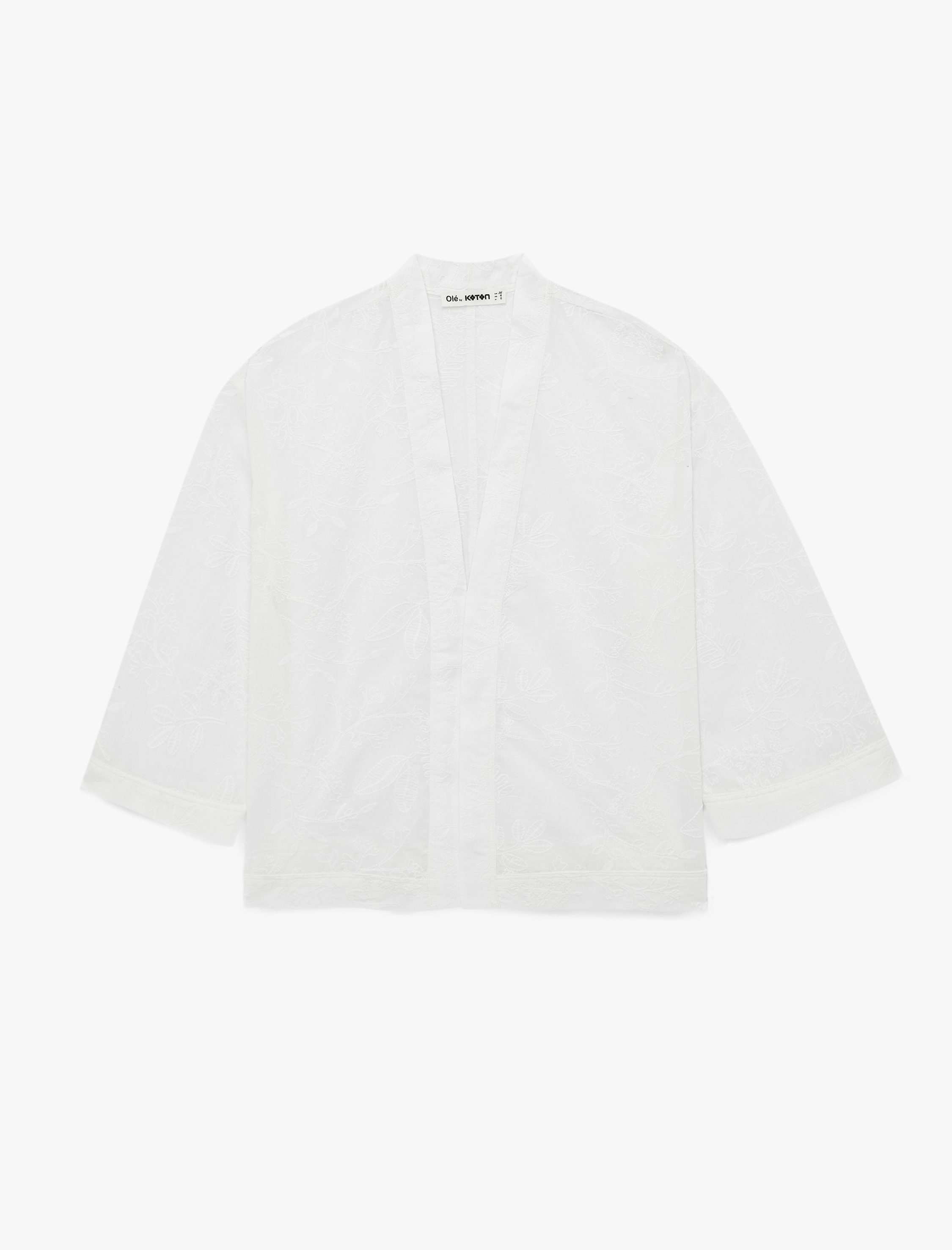   Pamuklu V Yaka 3/4 Kol Nakışlı Kimono