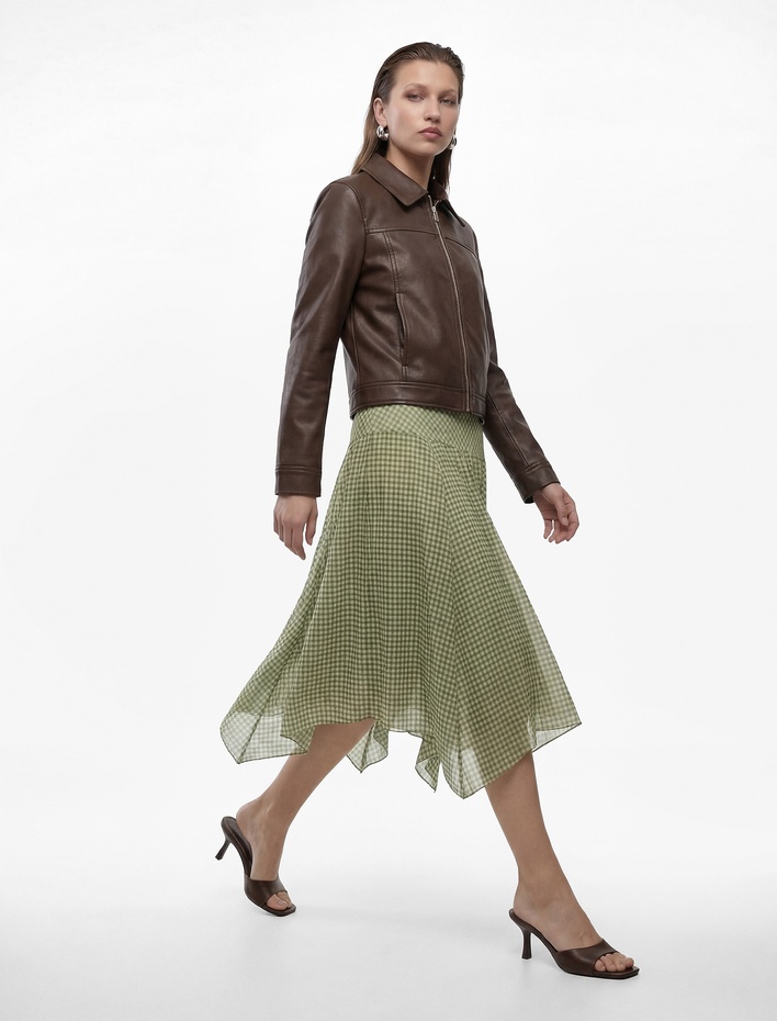  Pamuklu Asimetrik Kesim Pötikareli Midi Etek