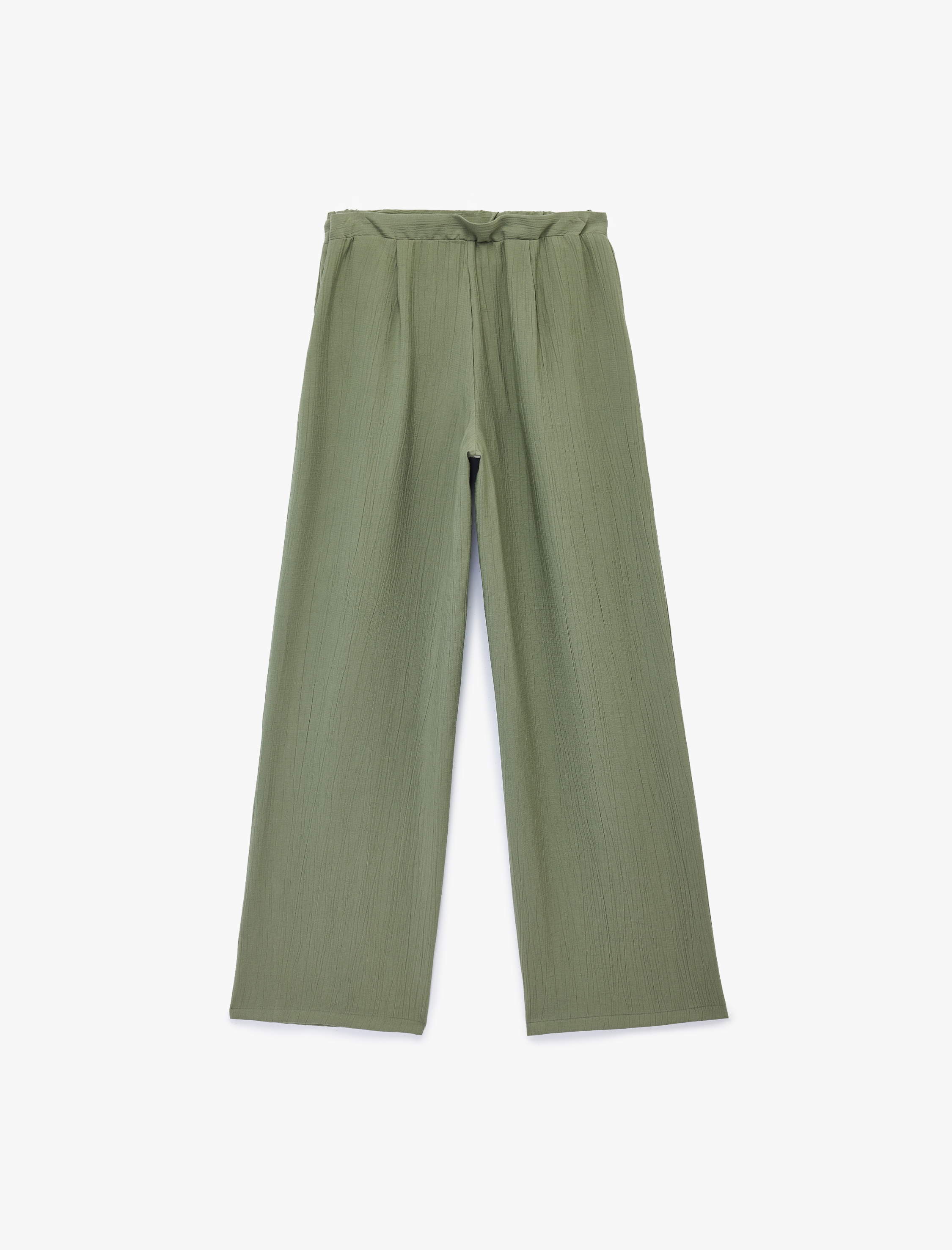 Viskon Cepli Pileli Dokulu Geniş Paça Pantolon - Görsel 4