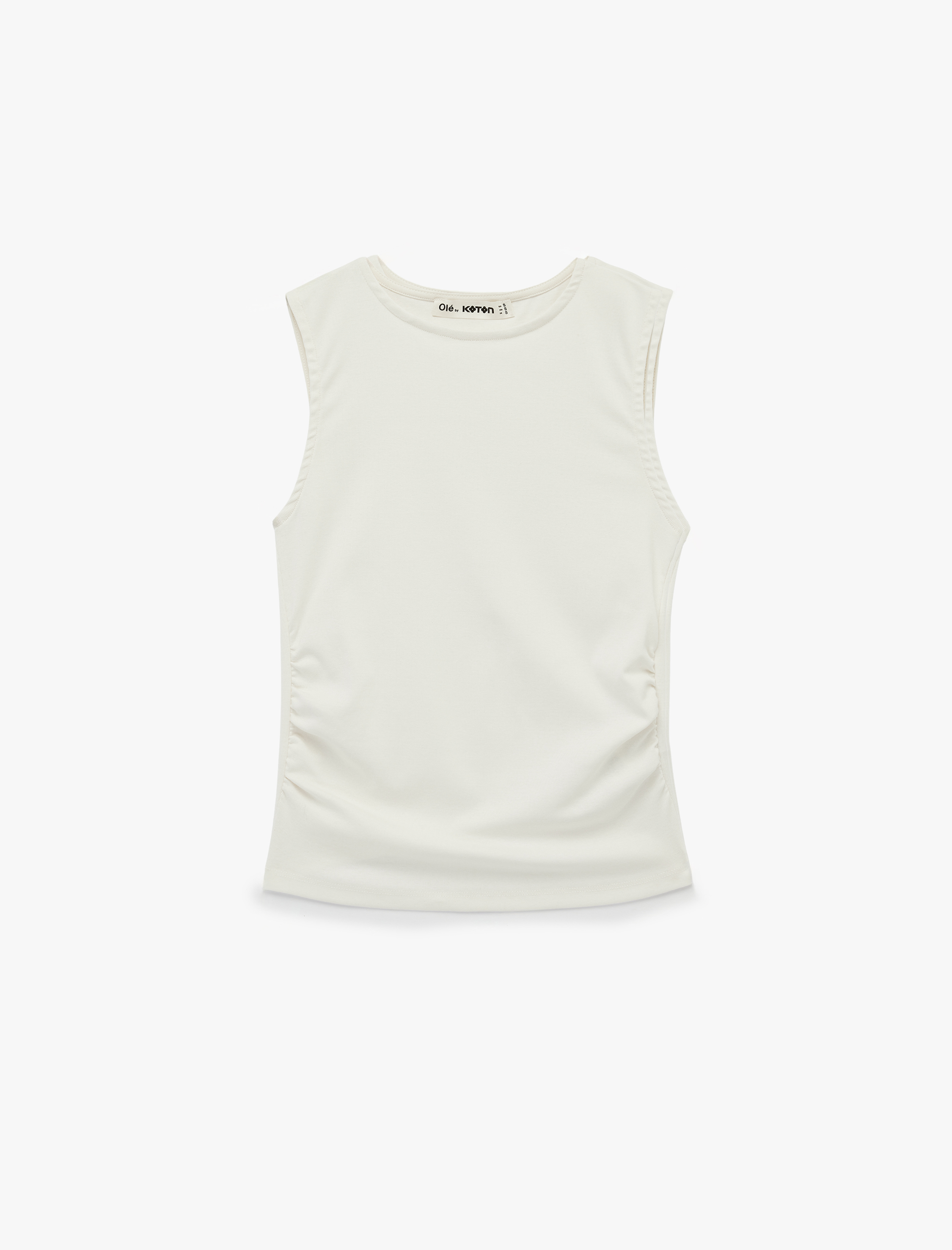   Slim Fit Pamuklu Kolsuz Bisiklet Yaka Drapeli Bluz
