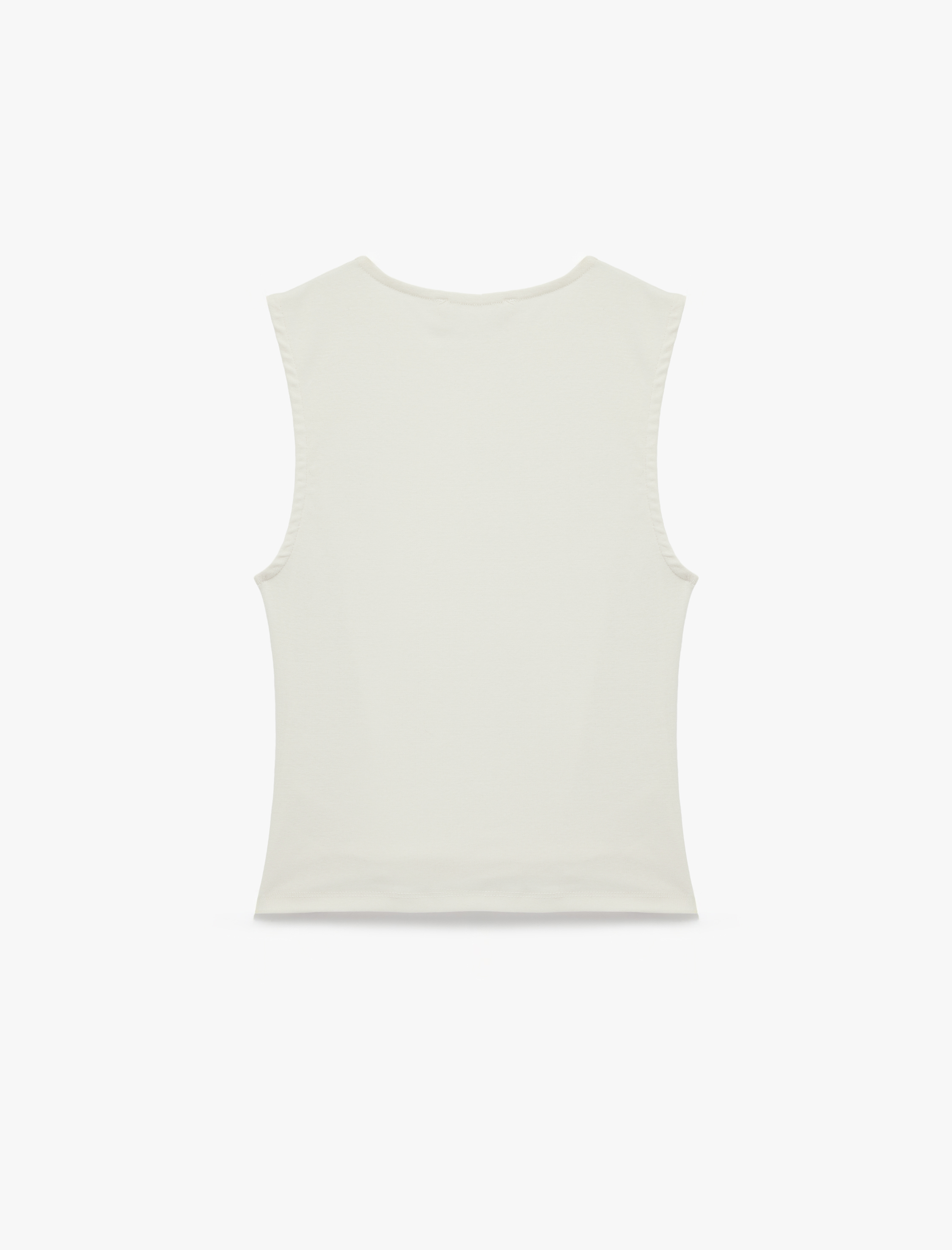   Slim Fit Pamuklu Kolsuz Bisiklet Yaka Drapeli Bluz