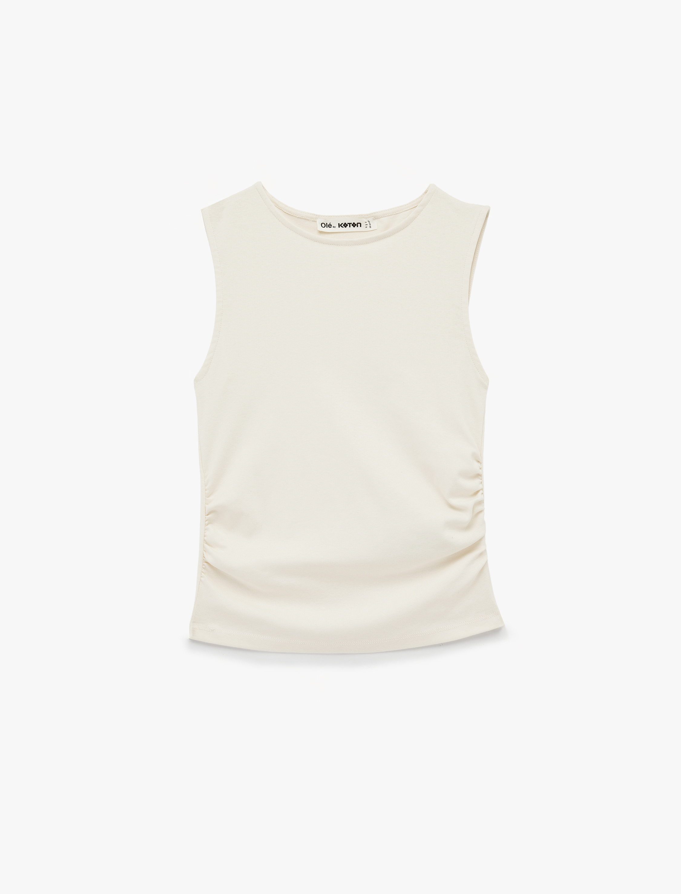   Slim Fit Pamuklu Kolsuz Bisiklet Yaka Drapeli Bluz
