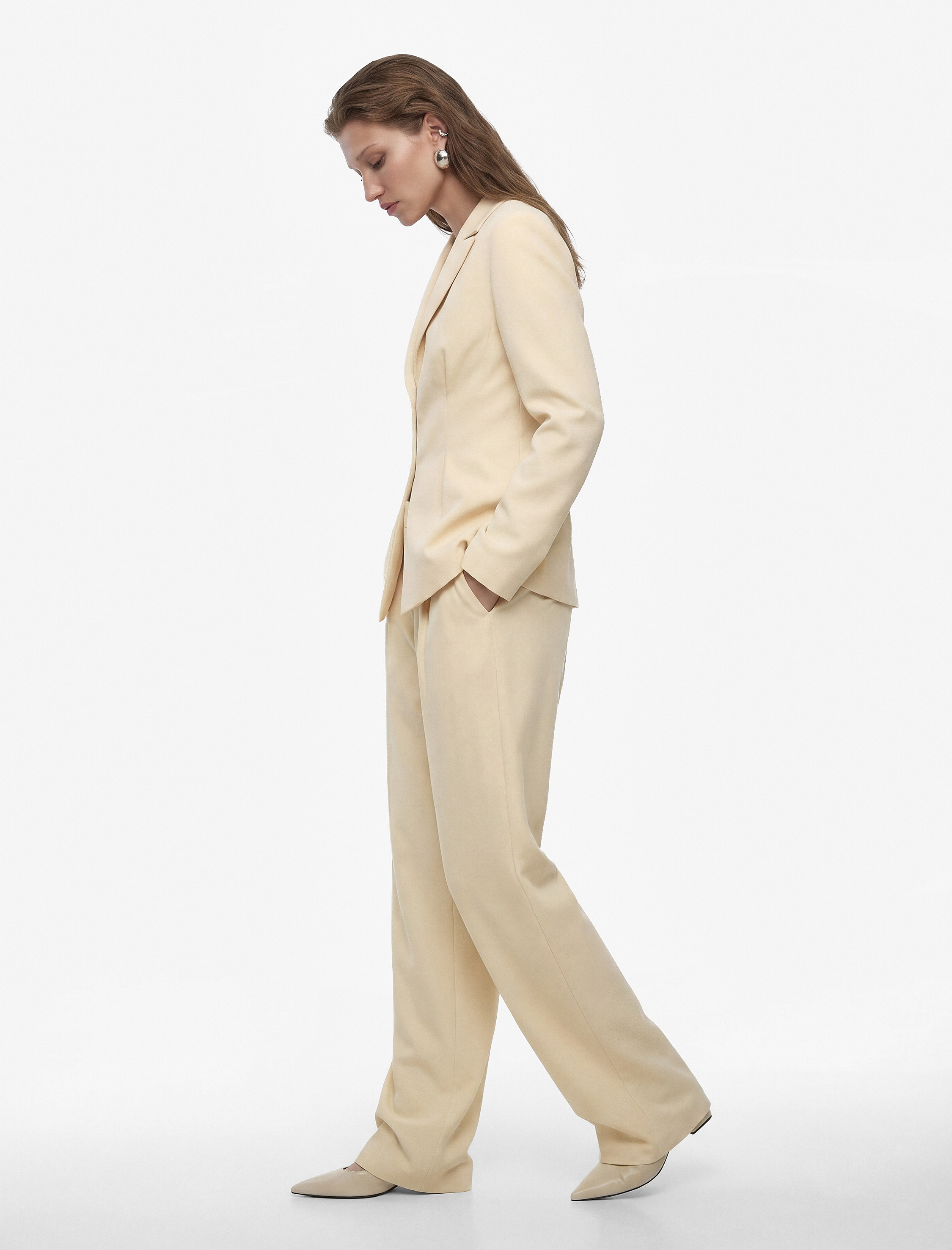 Yüksek Bel Viskon Karışımlı Cepli Geniş Paça Kumaş Pantolon - Görsel 2