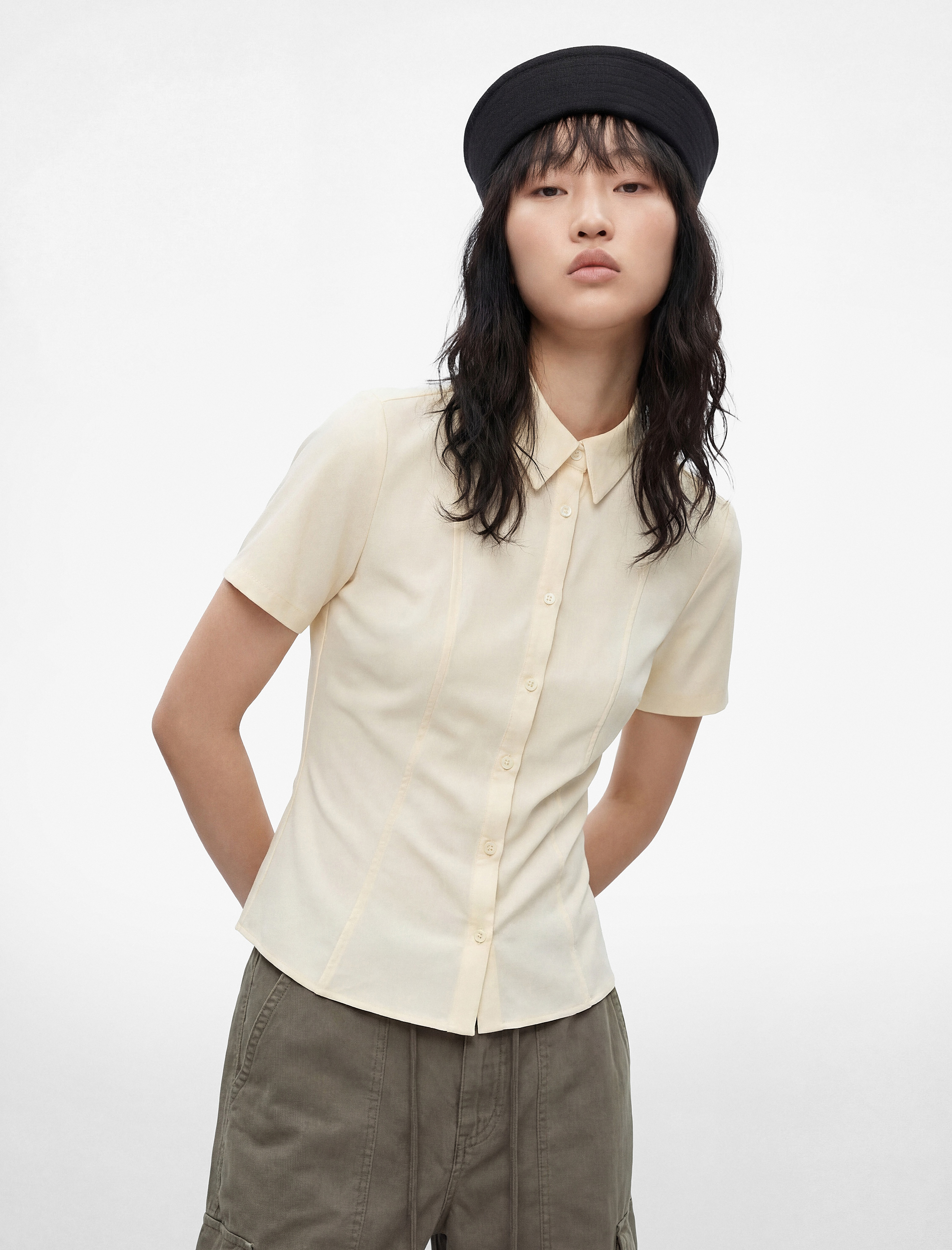 Slim Fit Kısa Kollu Klasik Yaka Düğmeli Pamuklu Gömlek - Görsel 2