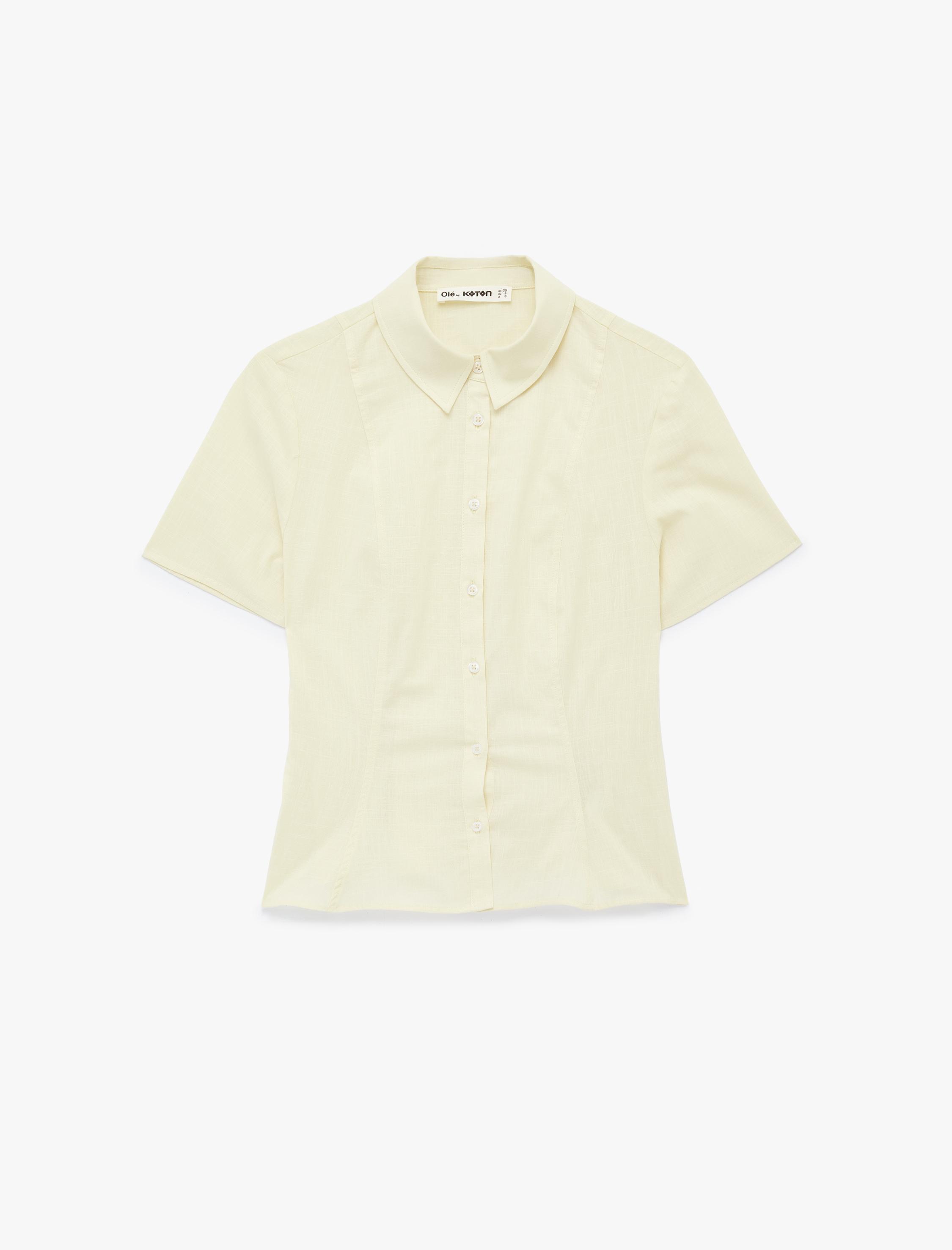 Slim Fit Kısa Kollu Klasik Yaka Düğmeli Pamuklu Gömlek - Görsel 4