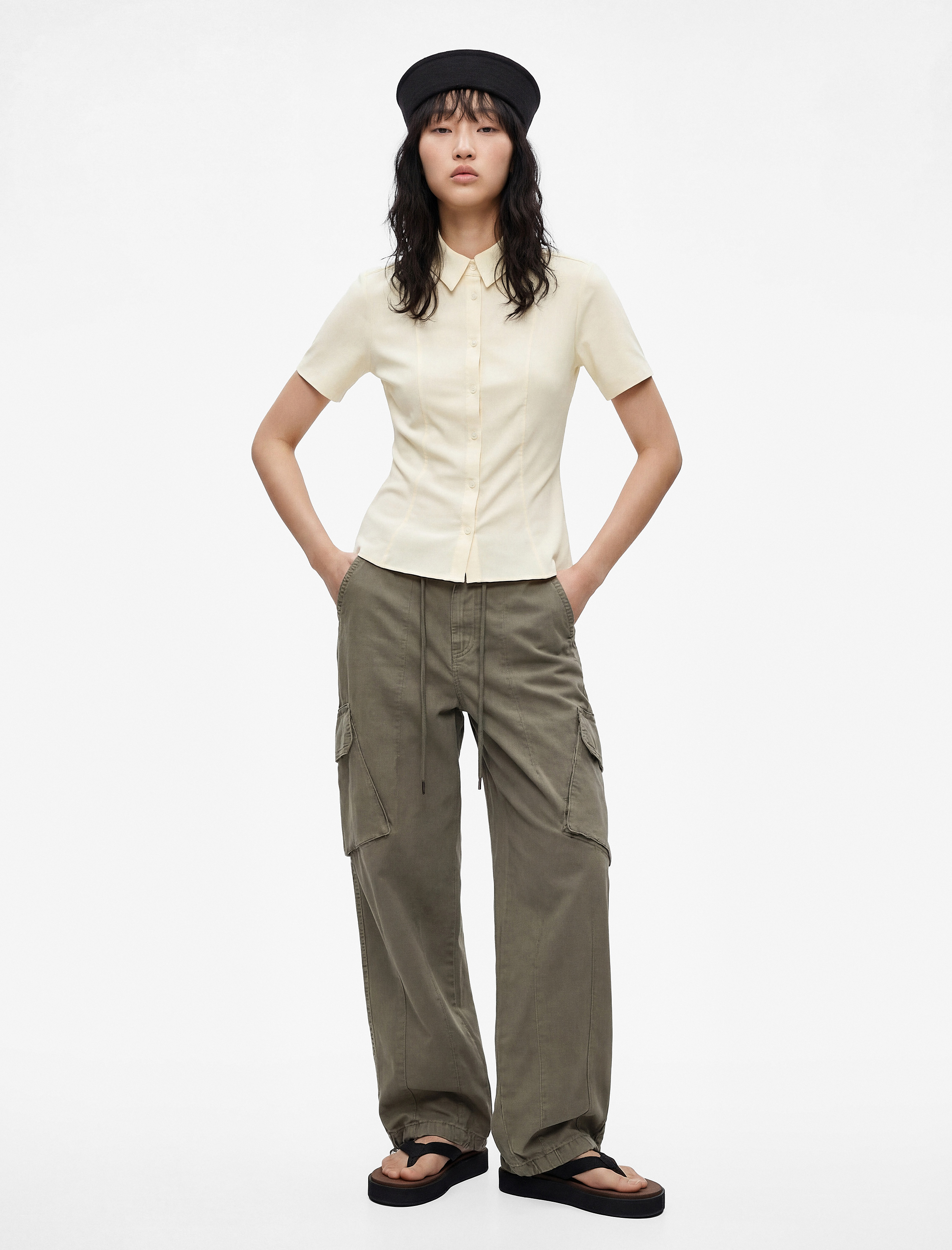 Slim Fit Kısa Kollu Klasik Yaka Düğmeli Pamuklu Gömlek - Görsel 3