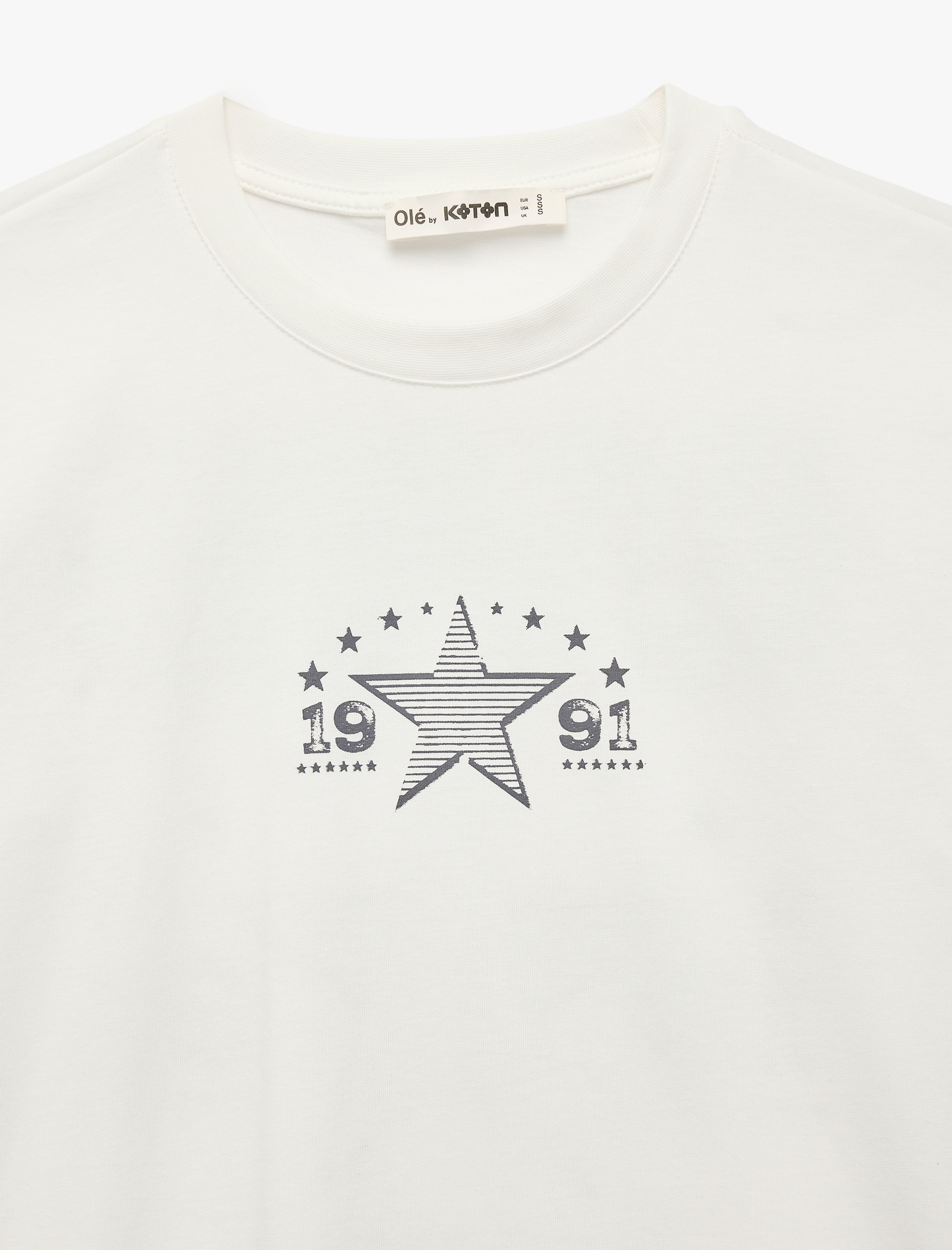 Pamuklu Rahat Kalıp Kısa Kollu Bisiklet Yaka Arkası Baskılı Tişört - Görsel 5