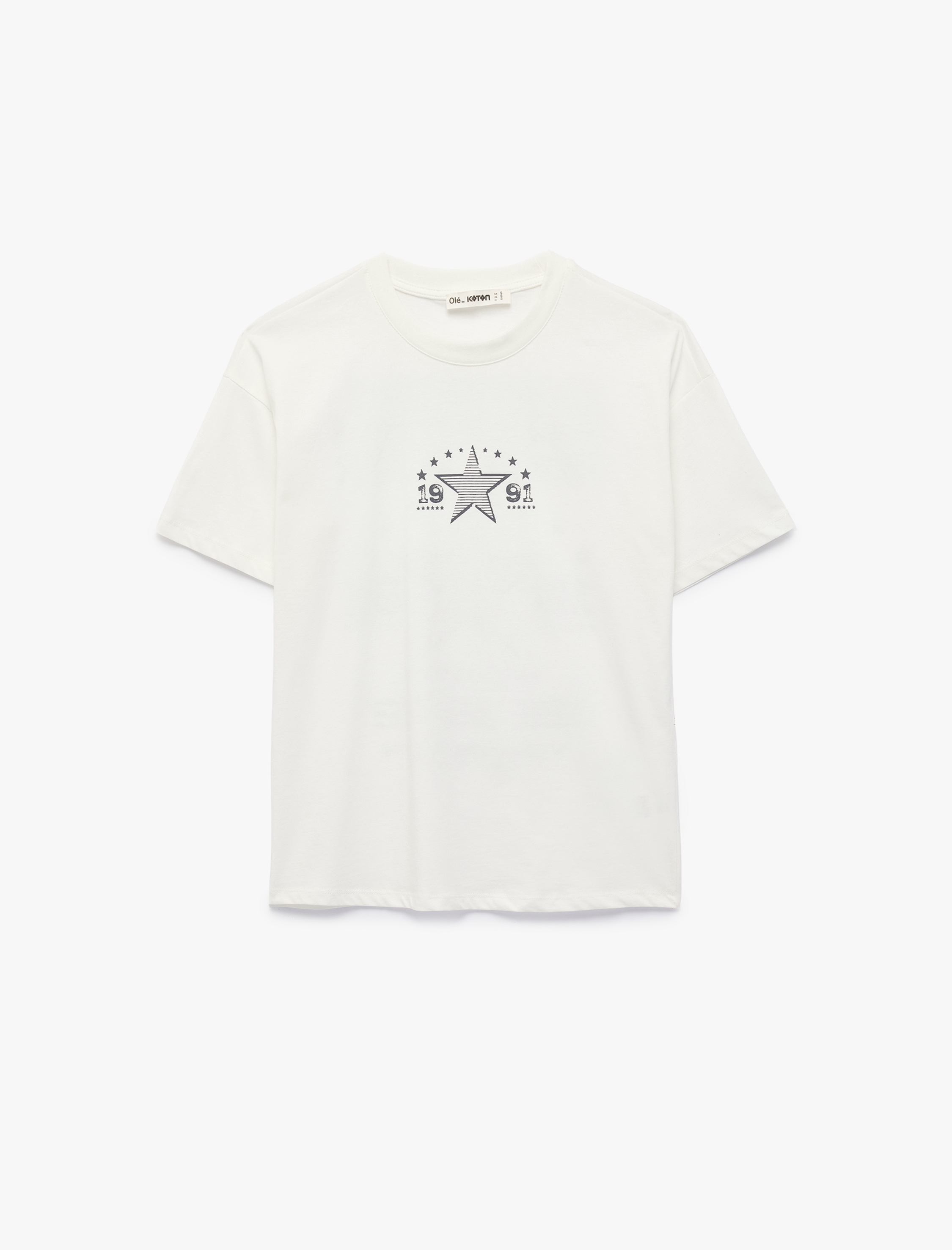 Pamuklu Rahat Kalıp Kısa Kollu Bisiklet Yaka Arkası Baskılı Tişört - Görsel 3