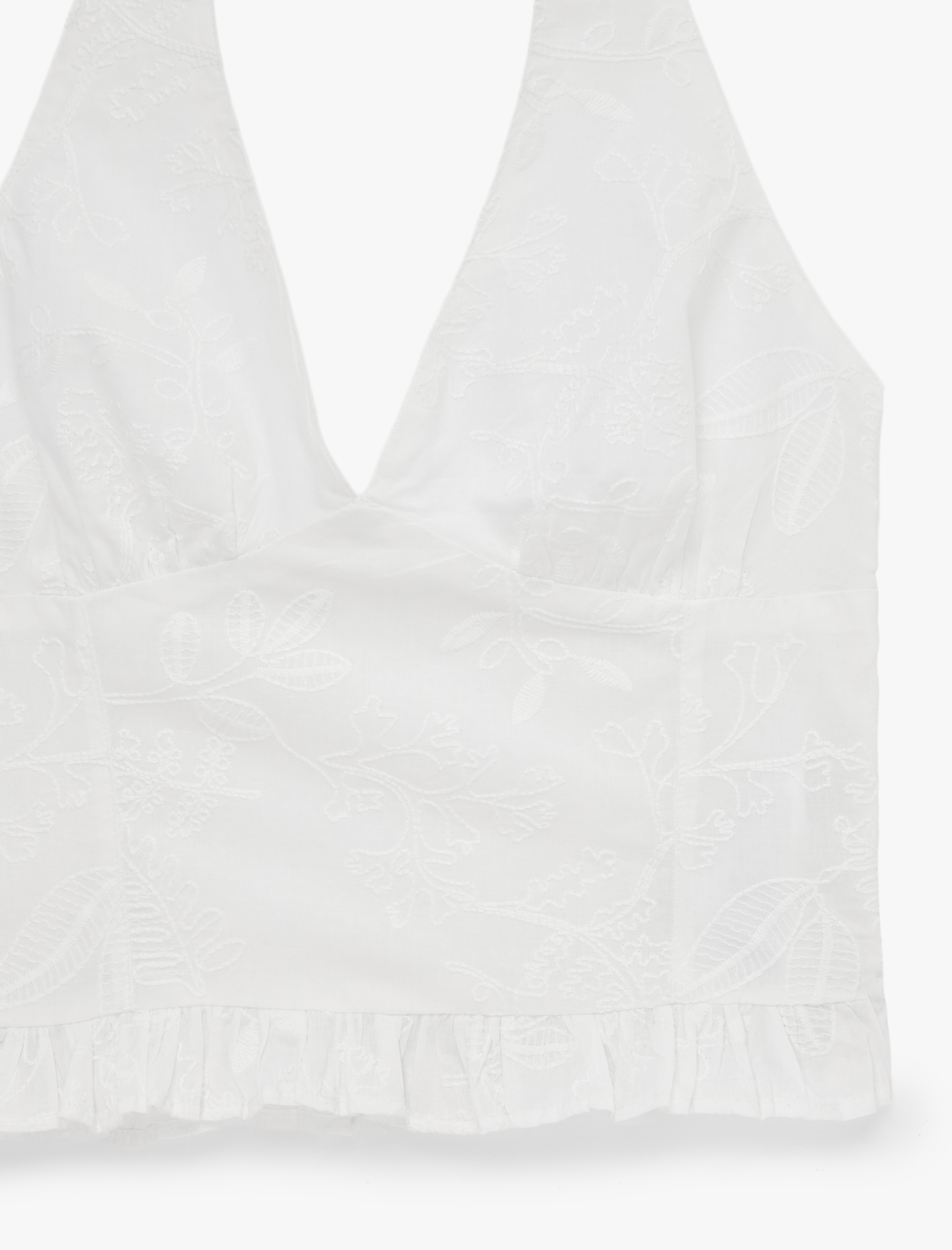   Halter Yaka Kolsuz Nakışlı Pamuklu Crop Bluz