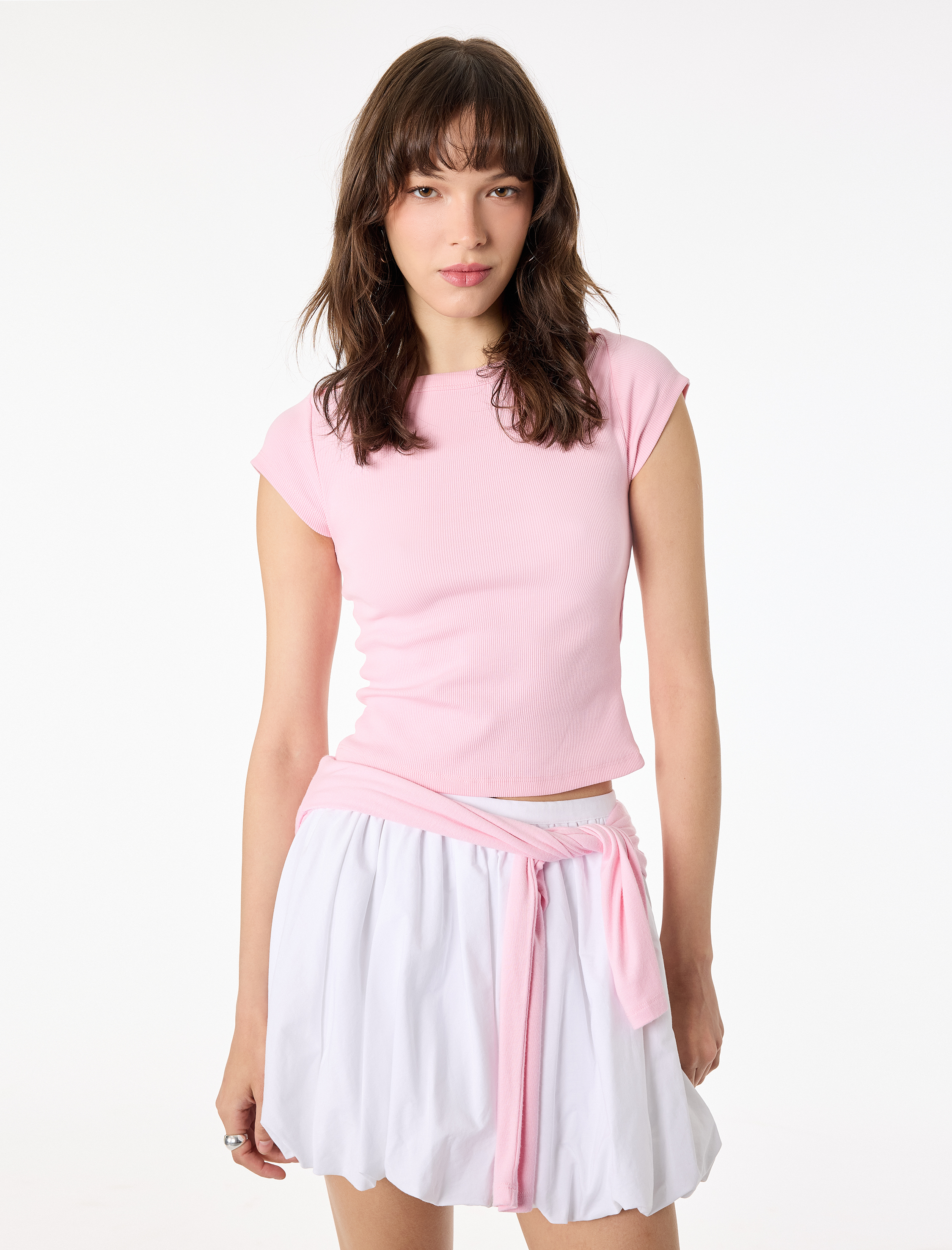   Slim Fit Kısa Kollu Kayık Yaka Kaşkorse Pamuklu Tişört