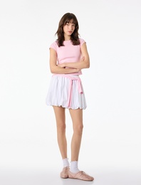 Slim Fit Kısa Kollu Kayık Yaka Kaşkorse Pamuklu Tişört