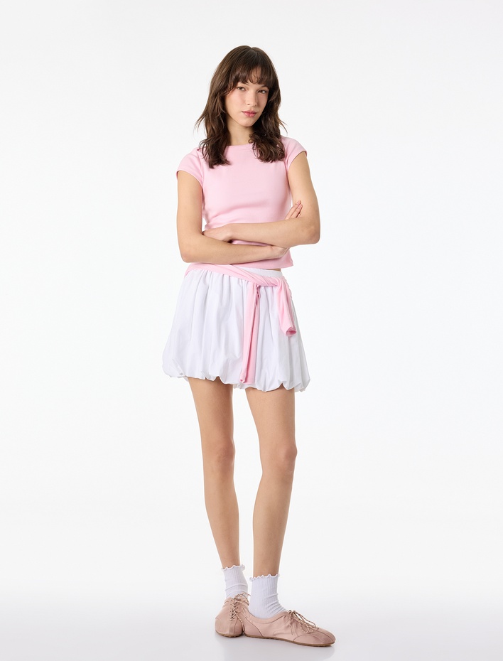  Slim Fit Kısa Kollu Kayık Yaka Kaşkorse Pamuklu Tişört