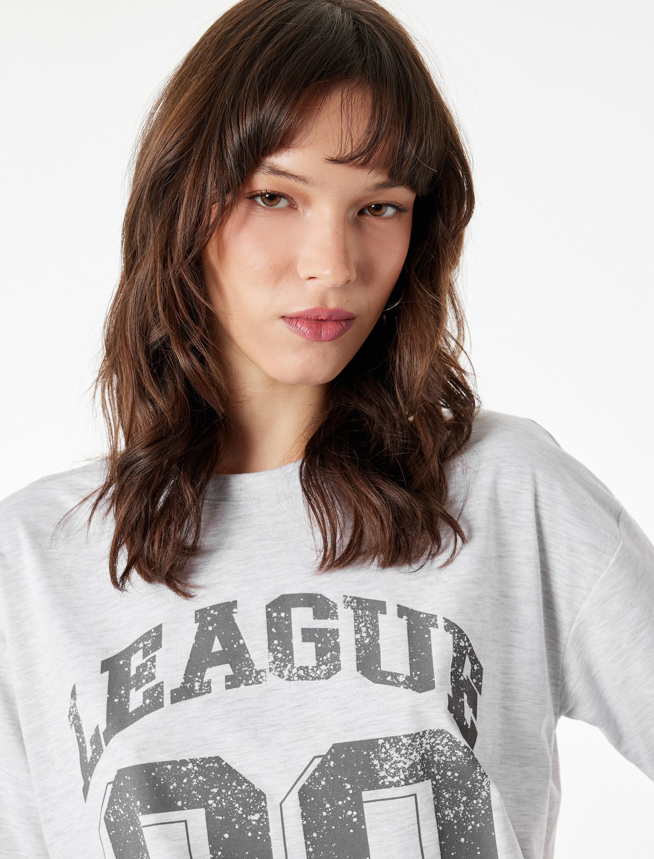 Rahat Kalıp Kısa Kollu Bisiklet Yaka Baskılı Tişört