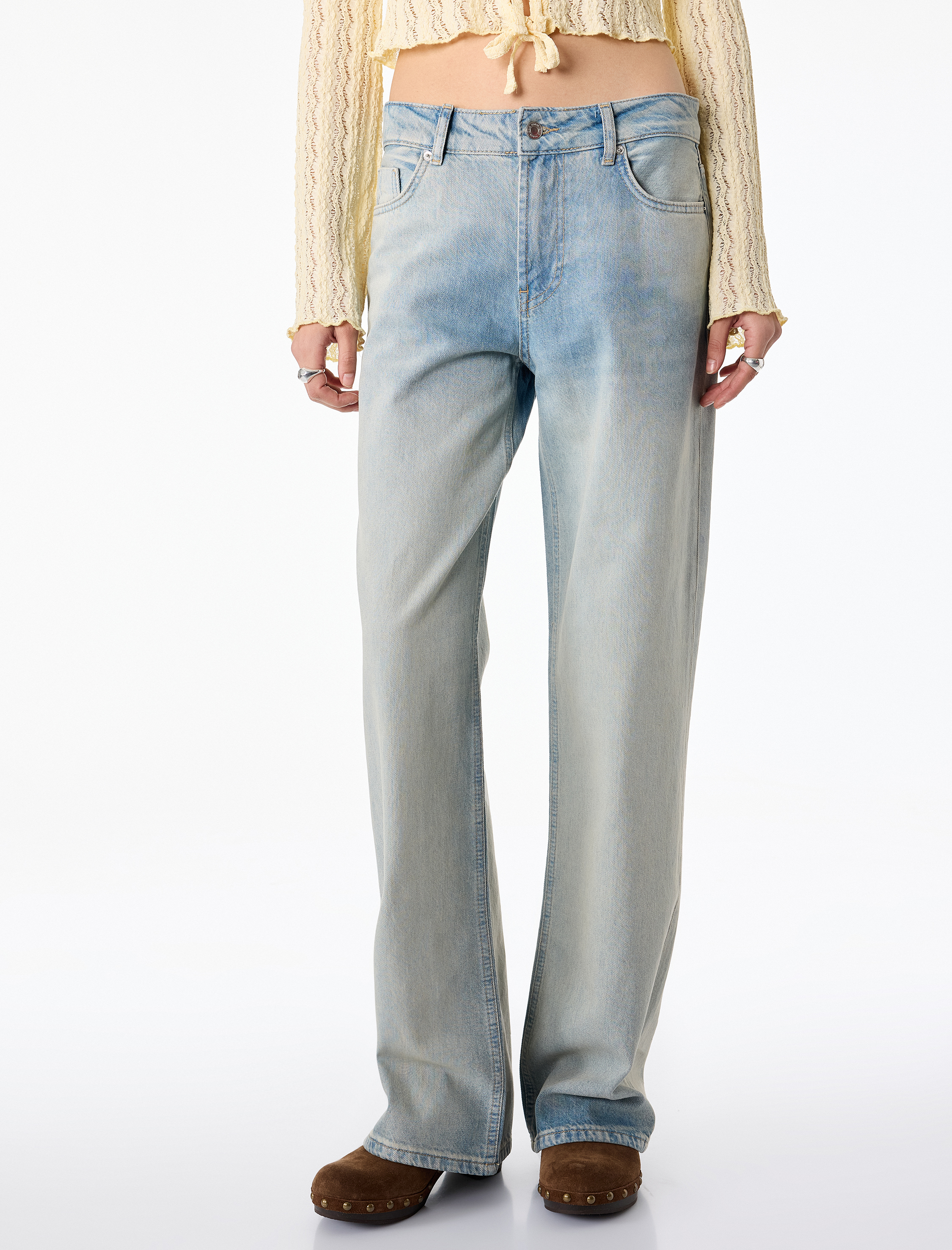   Düşük Bel Pamuklu Düz Paça Denim Pantolon - Straight Fit Jean
