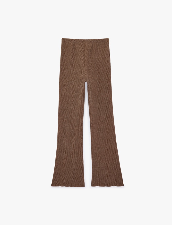  Yüksek Bel Bürümcük Kumaş İspanyol Paça Pantolon