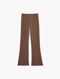 Yüksek Bel Bürümcük Kumaş İspanyol Paça Pantolon