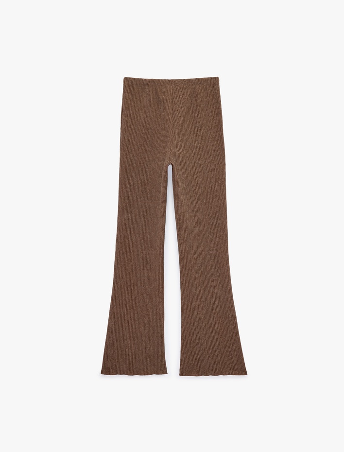  Yüksek Bel Bürümcük Kumaş İspanyol Paça Pantolon