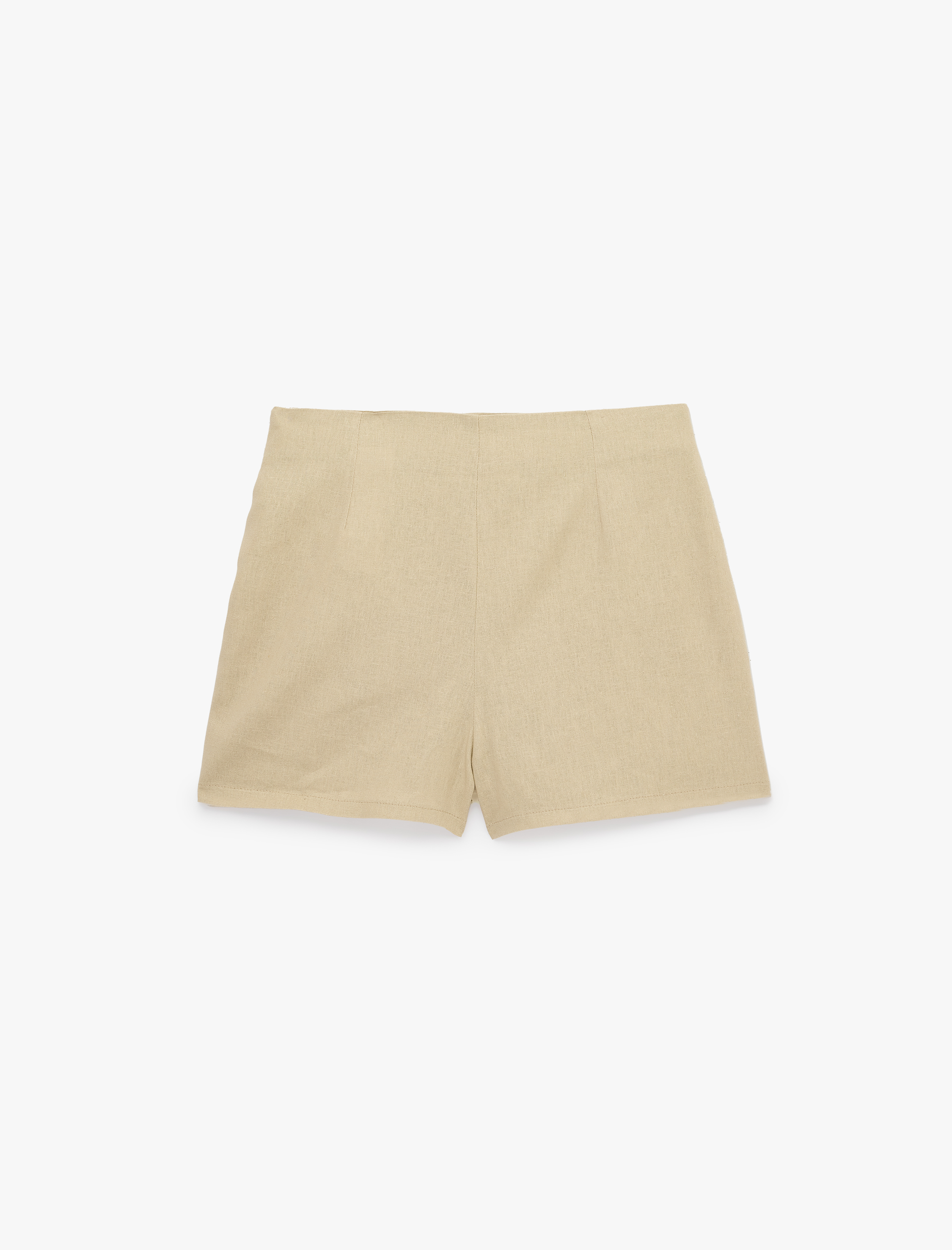   Kemer Detaylı Kruvaze Keten Mini Şort Etek