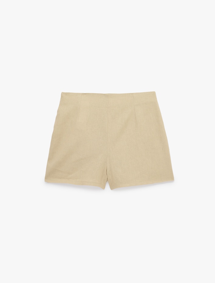  Kemer Detaylı Kruvaze Keten Mini Şort Etek