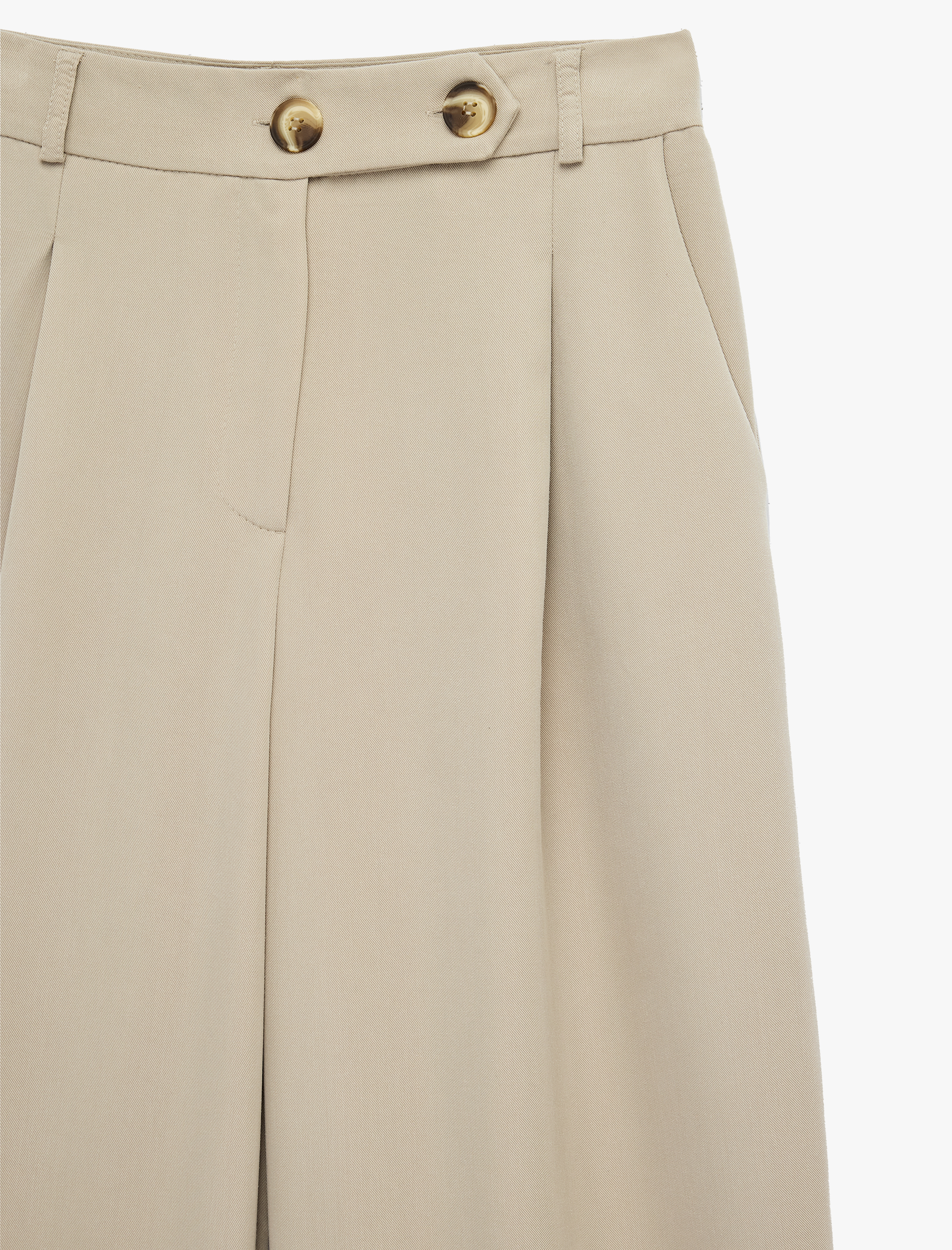   Yüksek Bel Rahat Kalıp Düğme Detaylı Cepli Pileli Palazzo Pantolon