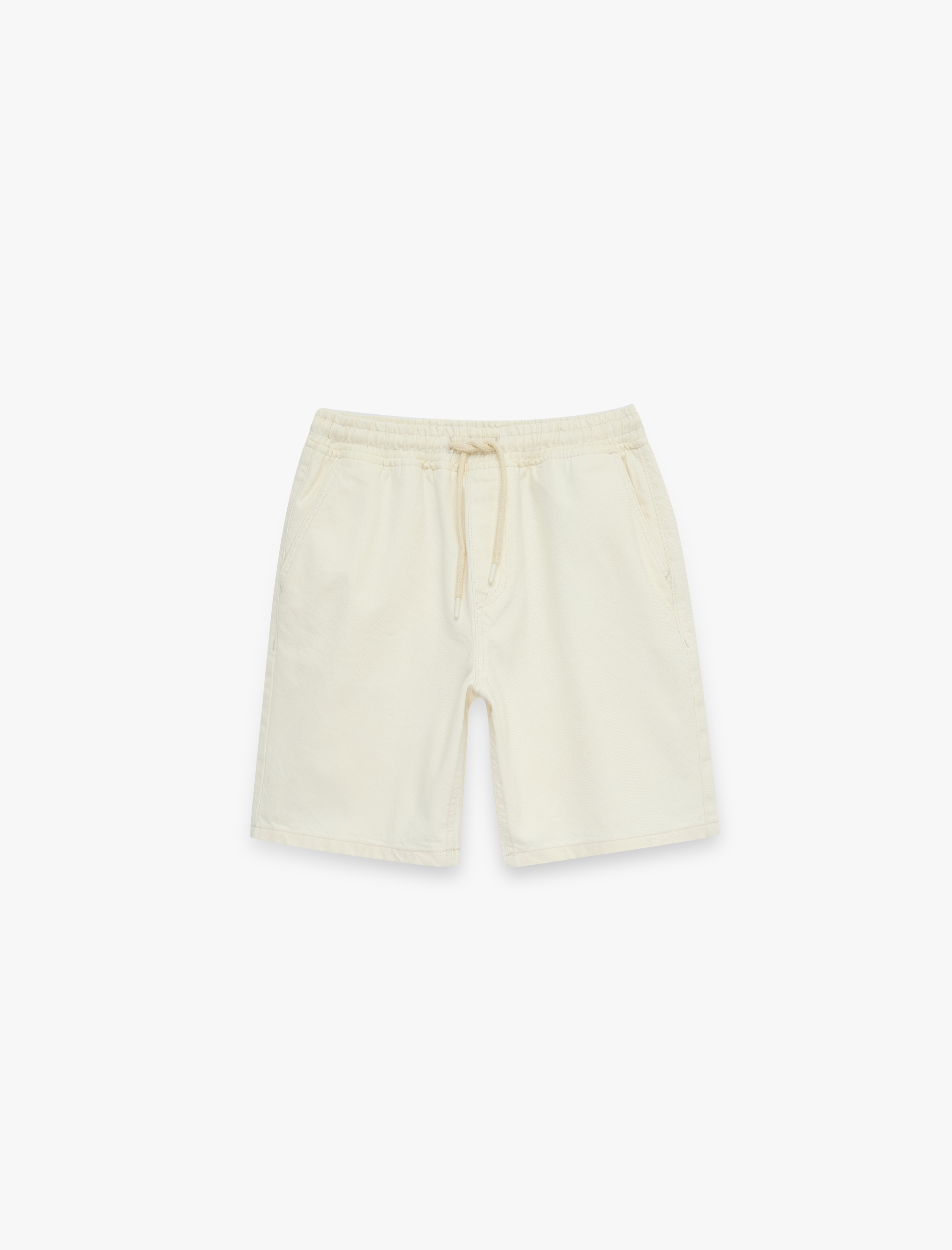   Pamuklu Rahat Kalıp Cepli Bermuda Beli Bağcıklı Baggy Jean Şort