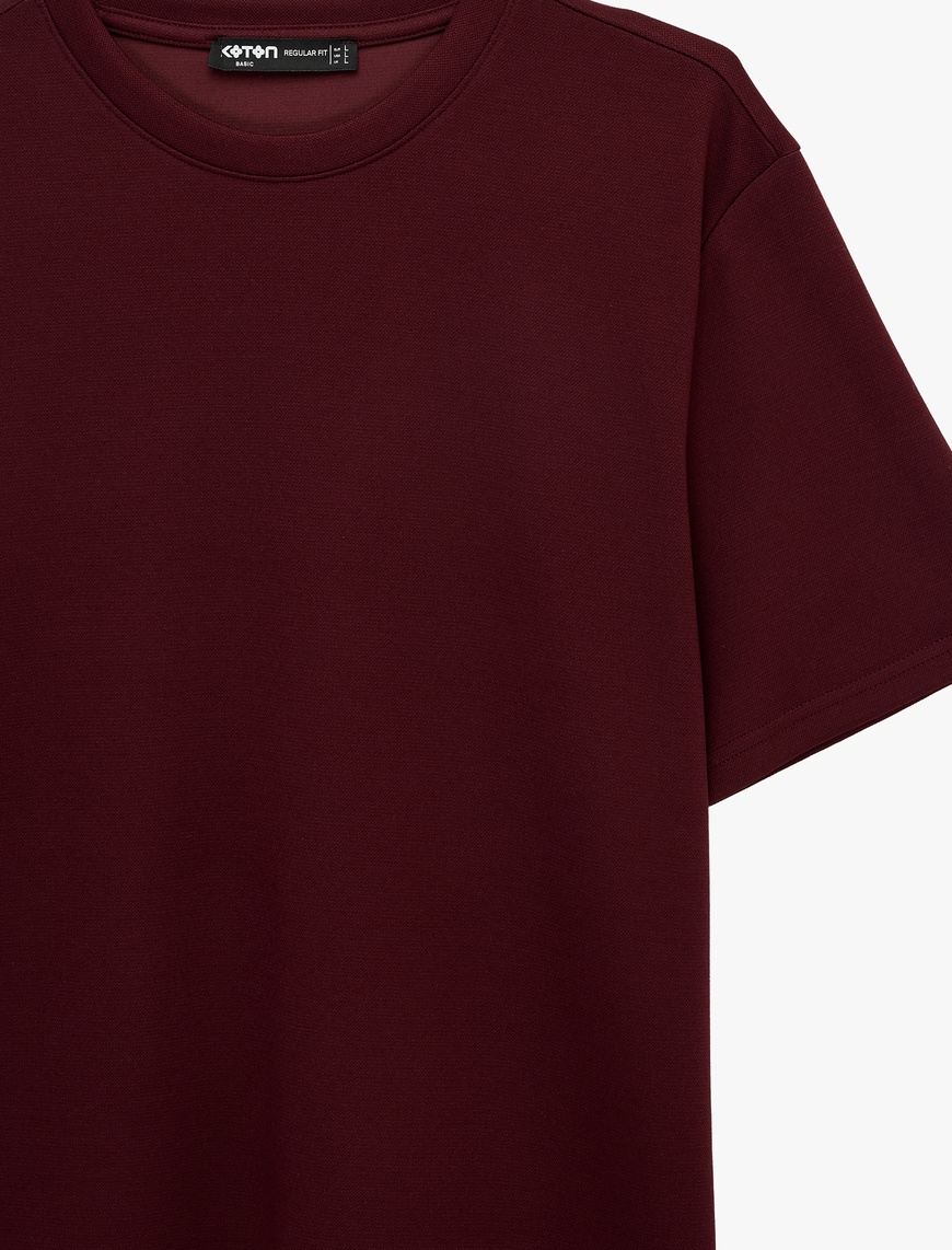 Bordo Erkek Regular Fit Kısa Kollu Bisiklet Yaka Viskon Karışımlı