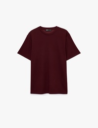 Regular Fit Kısa Kollu Bisiklet Yaka Viskon Karışımlı Basic Tişört
