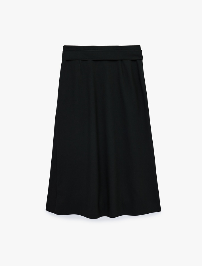  Pileli Kemerli Midi Etek