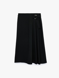 Pileli Kemerli Midi Etek