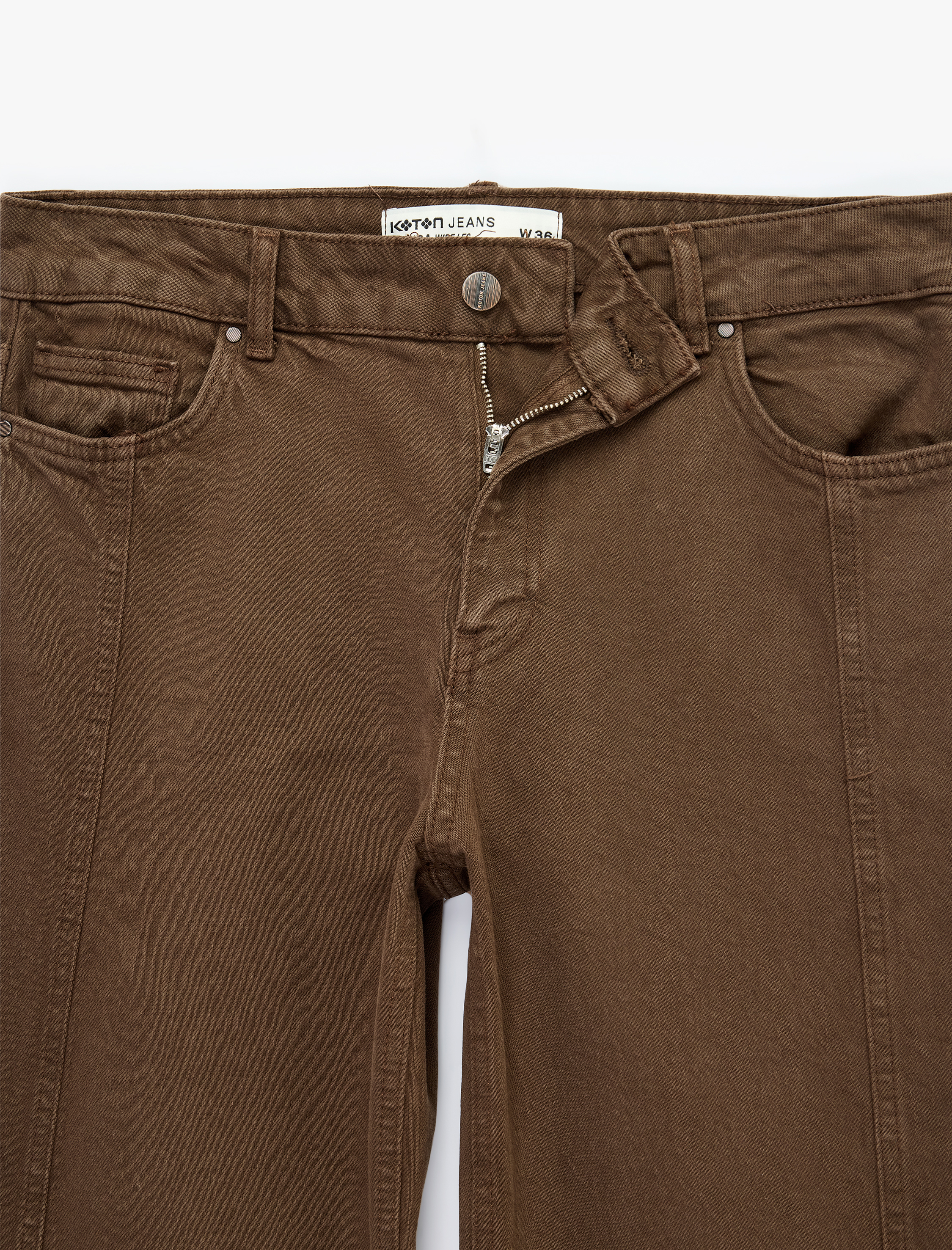   Pamuklu Düşük Bel Nervürlü Geniş Paça Denim Pantolon  - Wide Leg Jeans