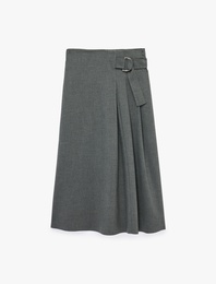 Pileli Kemerli Midi Etek
