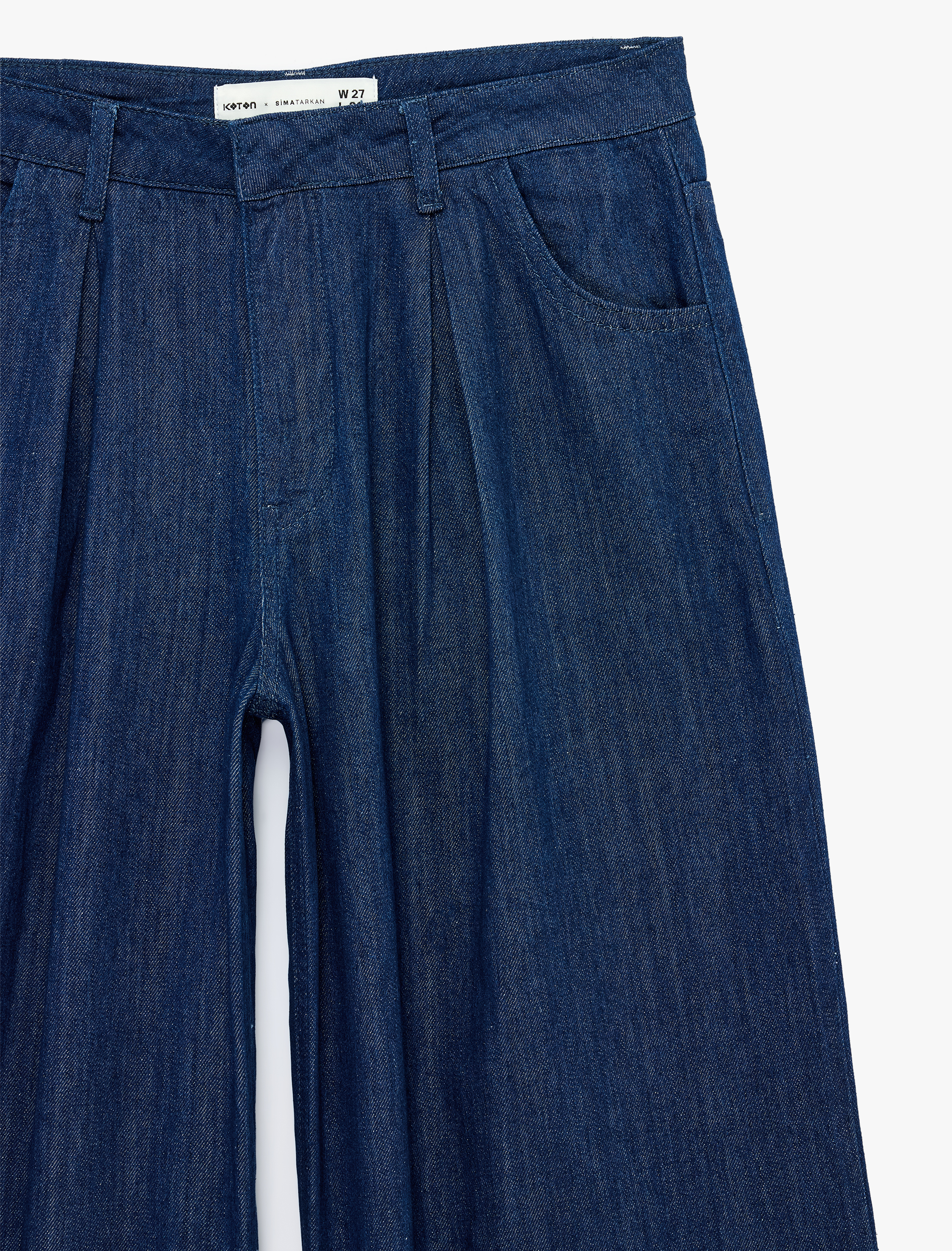   Koton X Sima Tarkan - Rahat Kalıp Cepli Düğmeli Pileli Geniş Paça Denim Pantolon