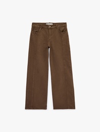 Pamuklu Düşük Bel Nervürlü Geniş Paça Denim Pantolon  - Wide Leg Jeans