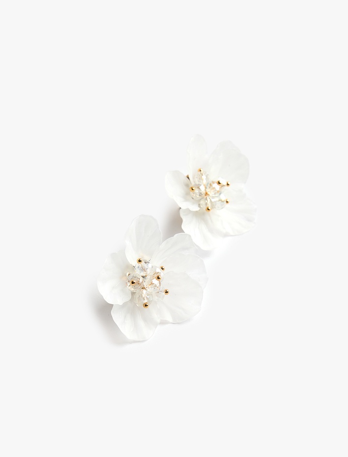 Kadın Boncuk Detaylı Çelik Karışımlı Çiçek Küpe