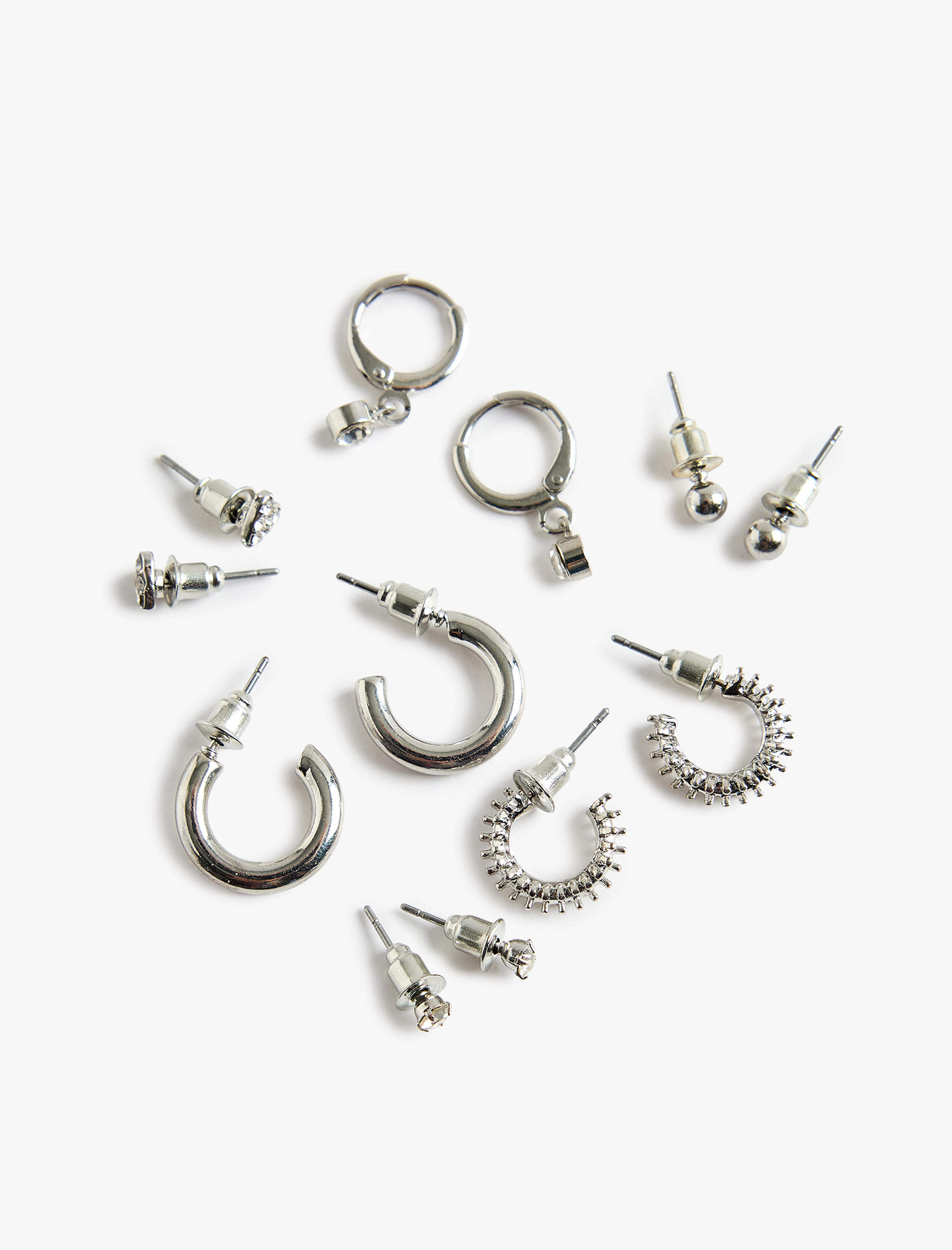  Kadın Taş Detaylı 6'lı Top ve Halka Küpe Seti