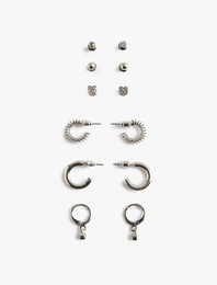 Taş Detaylı 6'lı Top ve Halka Küpe Seti