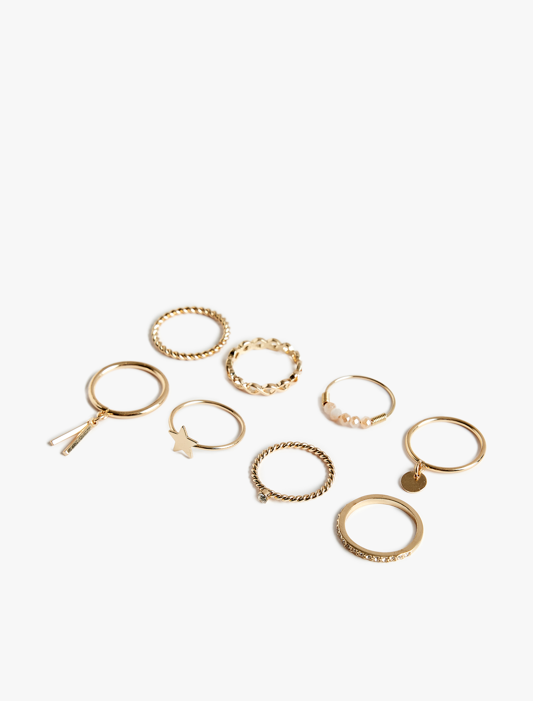  Kadın Taş Detaylı Charmlı Çelik 8'li Yüzük Seti