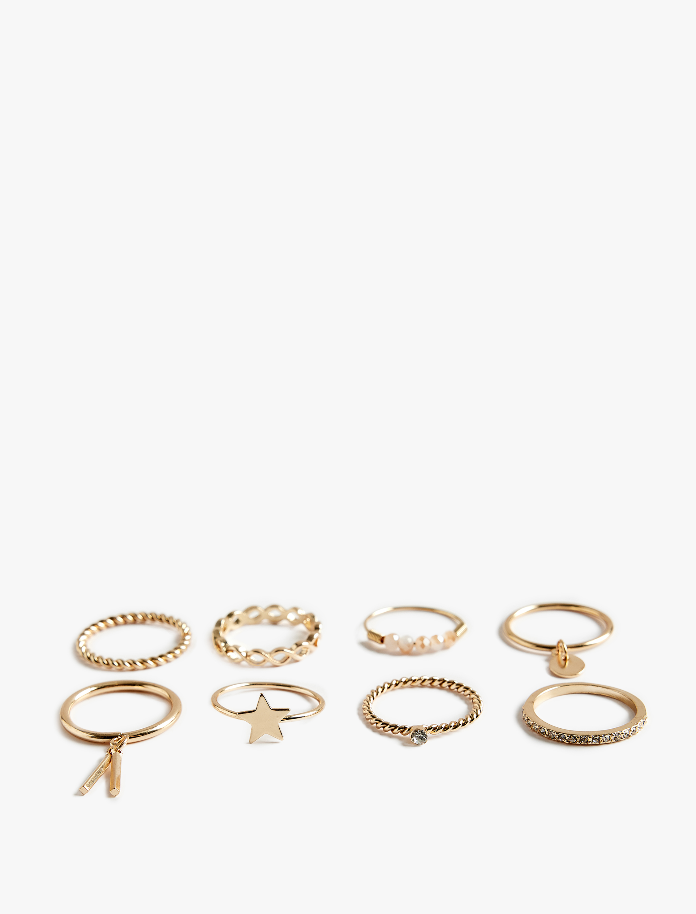  Kadın Taş Detaylı Charmlı Çelik 8'li Yüzük Seti