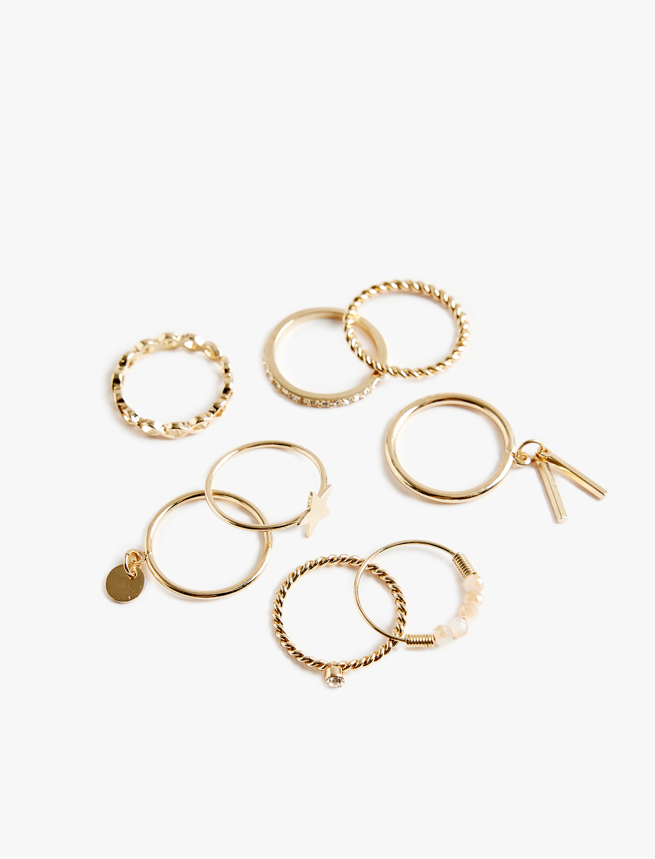  Kadın Taş Detaylı Charmlı Çelik 8'li Yüzük Seti