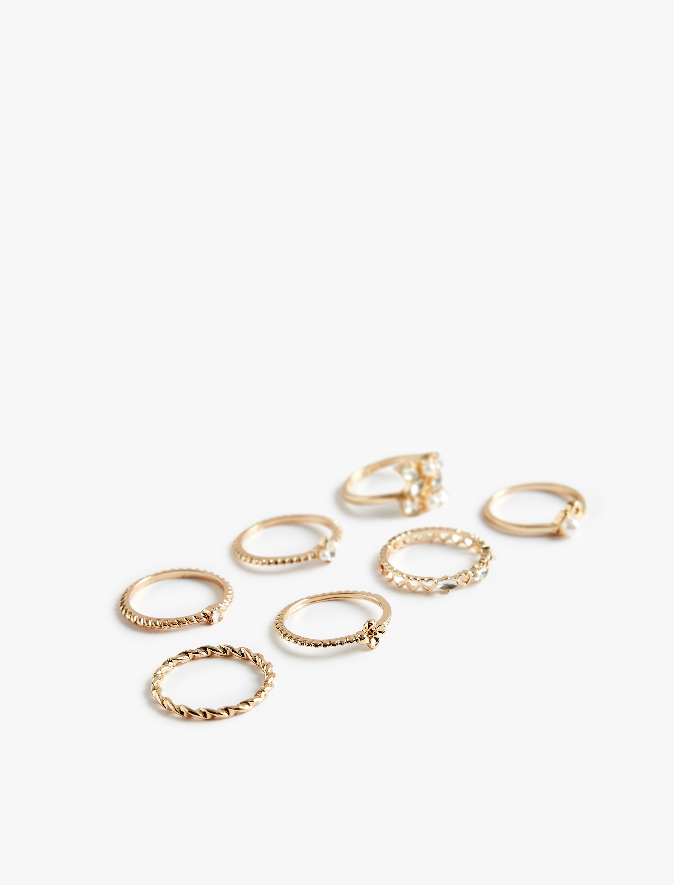  Kadın İnci ve Taş Detaylı 7'li Yüzük Seti