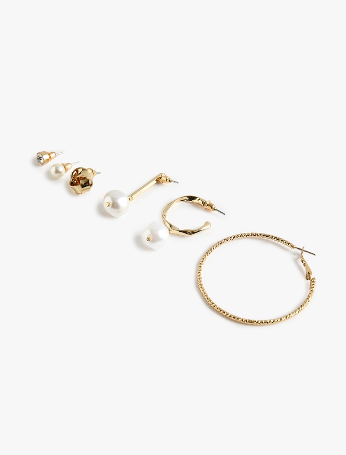 Kadın İnci Detaylı Çelik Karışımlı 6'lı Top ve Halka Küpe Seti