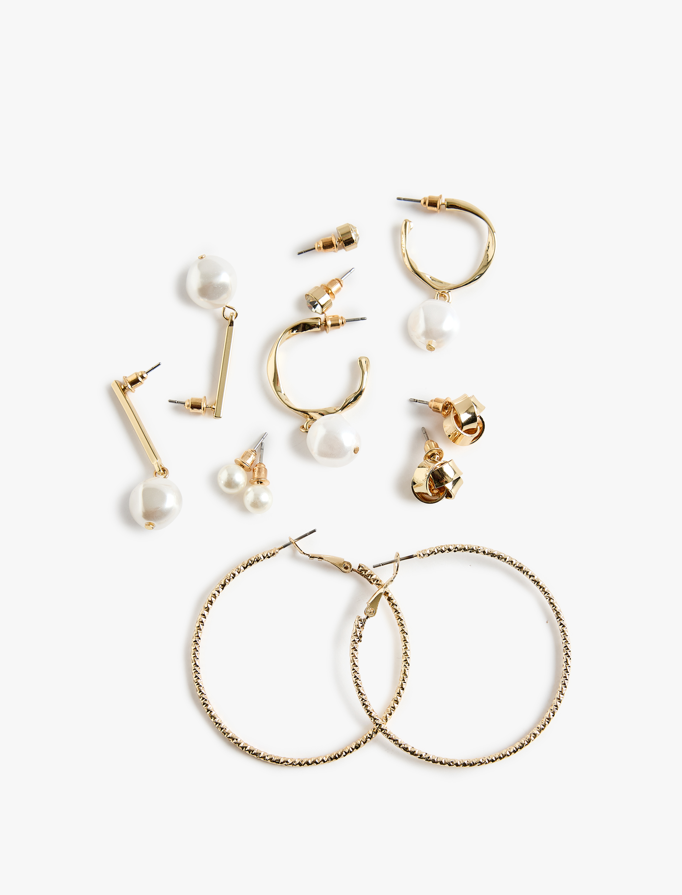  Kadın İnci Detaylı Çelik Karışımlı 6'lı Top ve Halka Küpe Seti