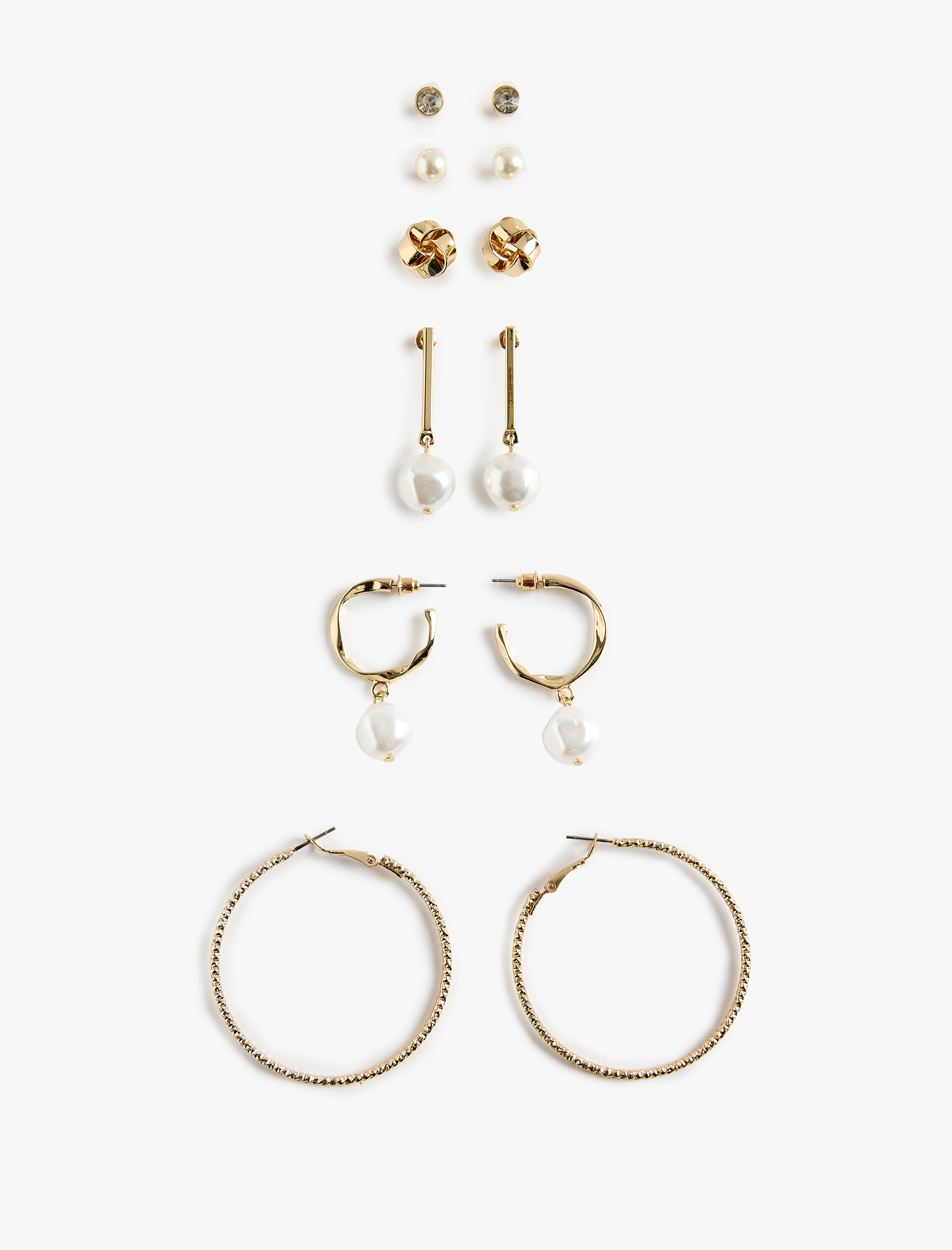  Kadın İnci Detaylı Çelik Karışımlı 6'lı Top ve Halka Küpe Seti