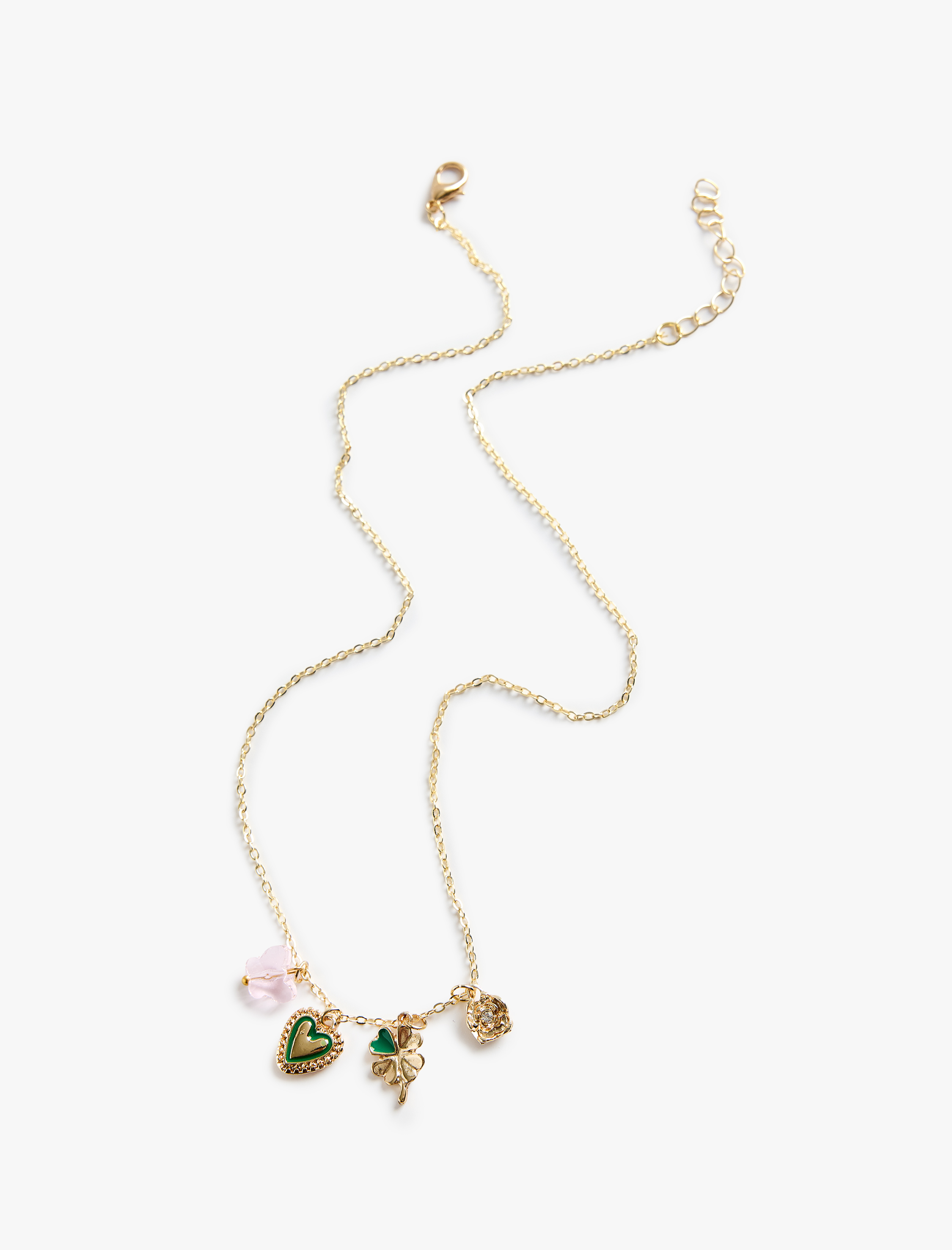  Kadın Kalp Yonca Charmlı Kolye