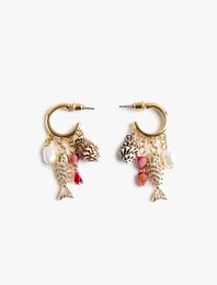 Çok Renkli Boncuk Detaylı Charmlı Halka Küpe